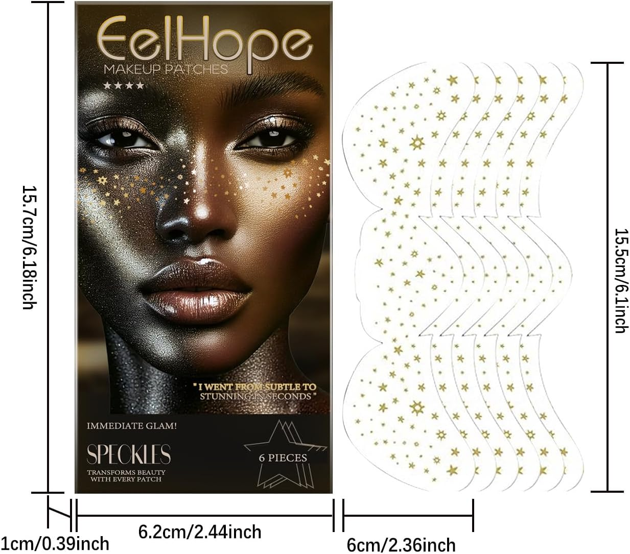 Glitter Freckles Face Tattoo,Glitter Freckle,Sparkle Makeup Patches-Rose Gold-Face Glitter Speckles Patches,6Pcs (Gold) image number 4