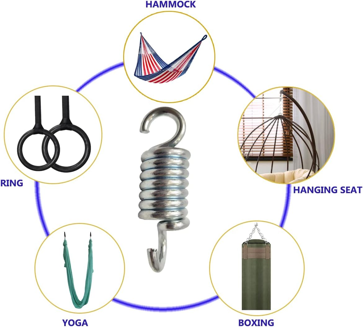 Porch Swing Springs Hammock-Chair Spring - 1500Lbs Heavy Duty Suspension Hangers Ceiling Mount Porch Swings (2 Pack Silver) - 2 Pack Silver image number 4