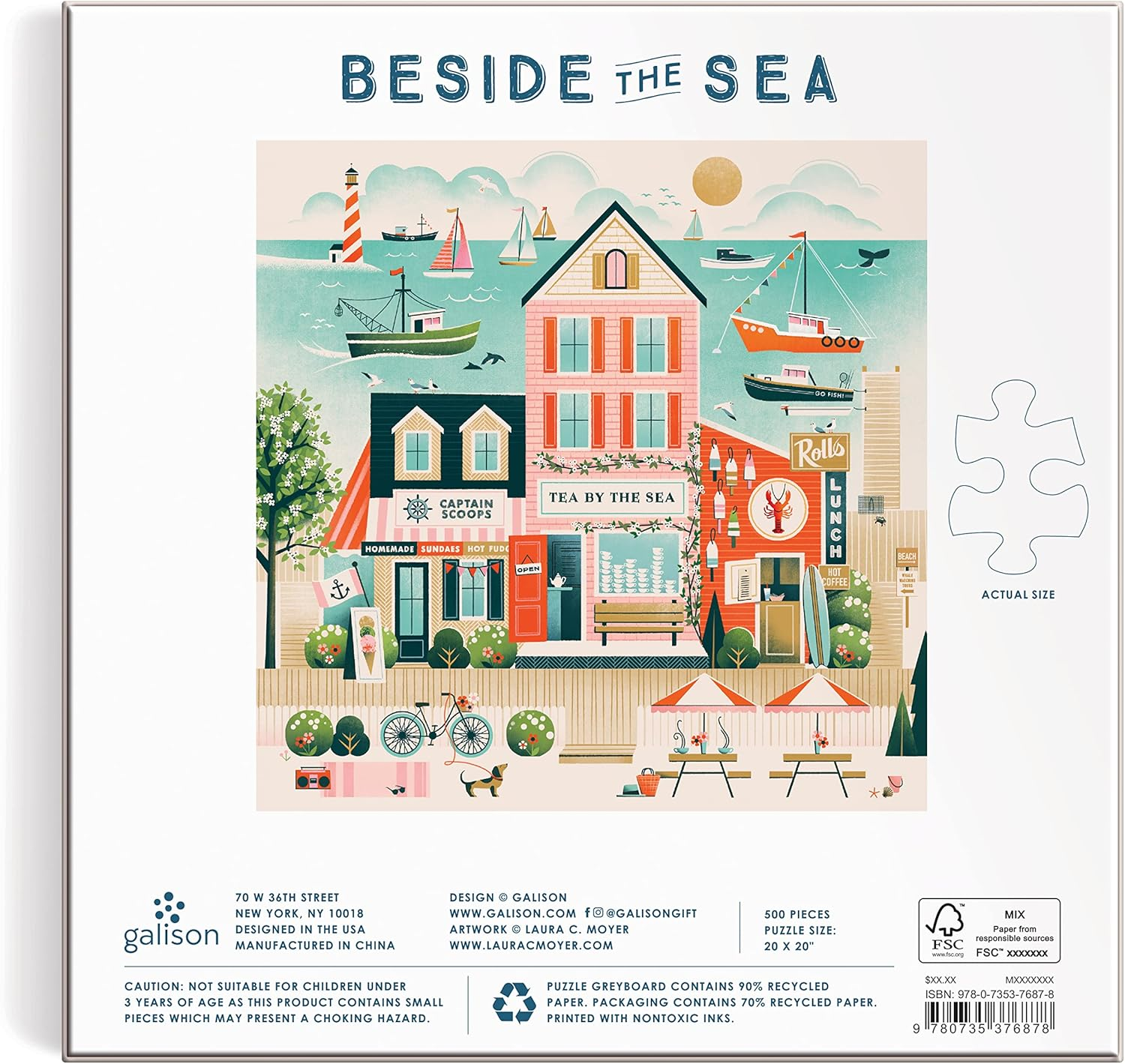 Galison beside the Sea Puzzle 500 Piece - Coastal Seaside Artwork Jigsaw Puzzle for Adults & Families image number 3