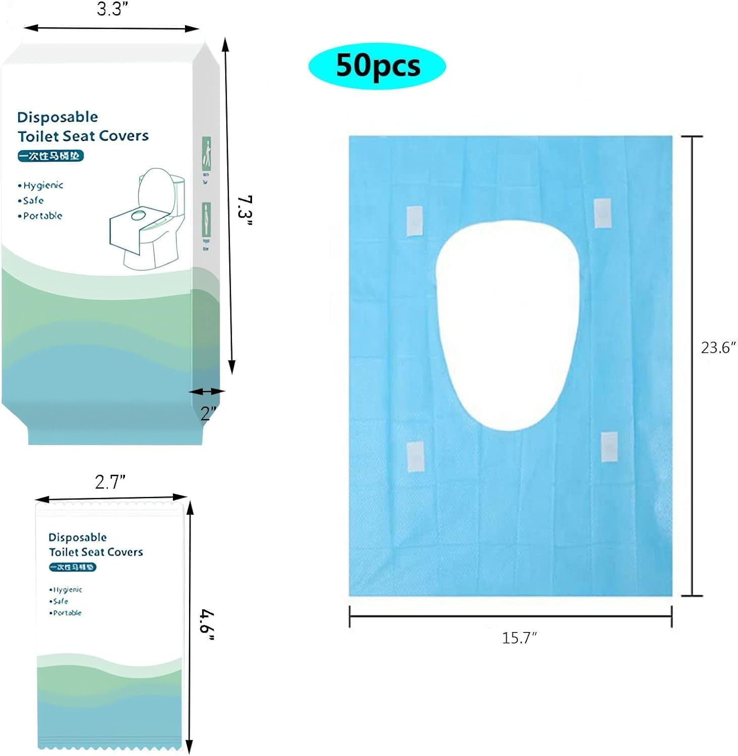 Toilet Seat Covers Disposable 50Pcs, Portable Toilet Seat Cover, Ecological Antibacterial Universal Potty Shields, Biodegradable Paper, Waterproof, Individually Packed for Travel, Kids and Adults image number 1