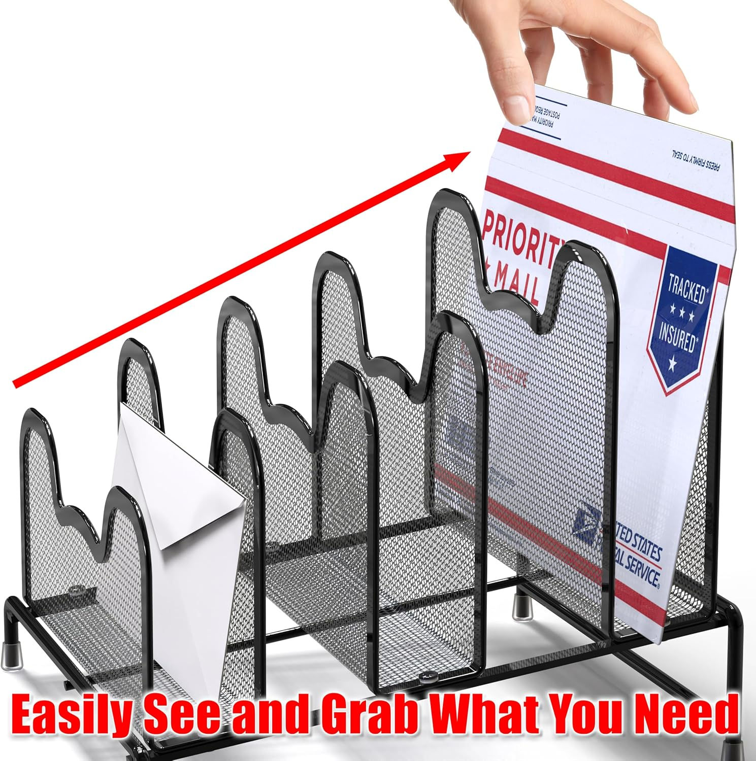 Simple Houseware 5 Sections Step File Sorter Desk Organiser, Black image number 2