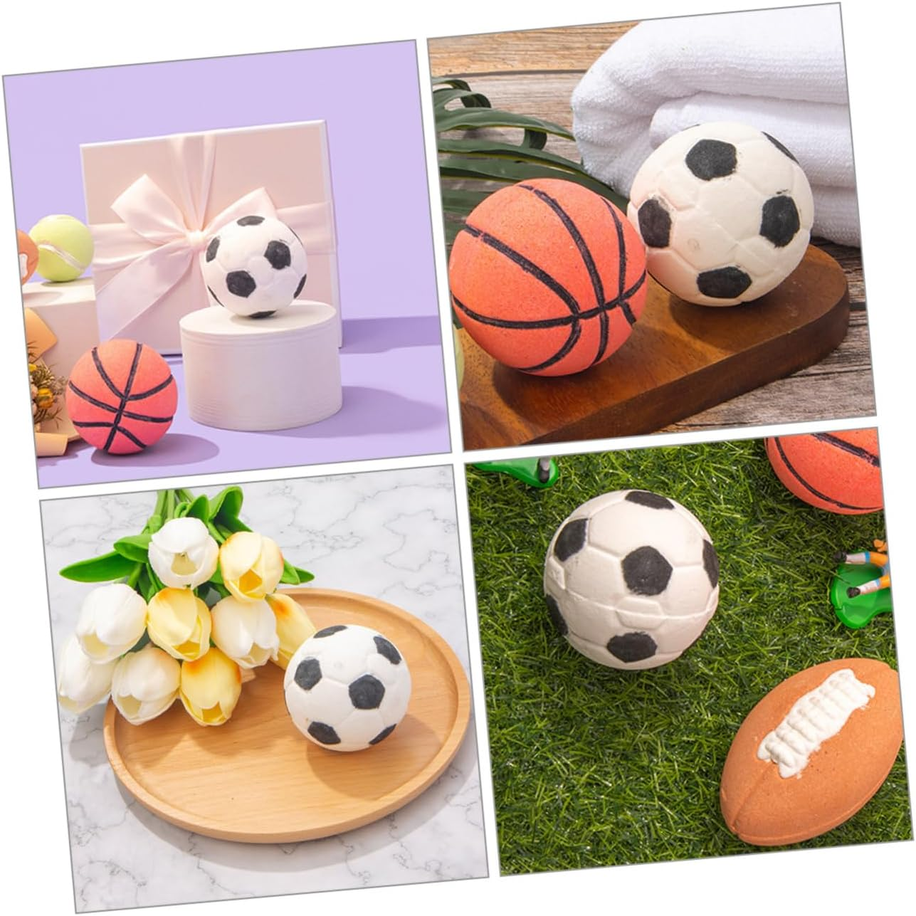 Healeved 2Pcs Football Shape Bath Salt Bomb Bubble Making Bath Soak Balls Portable Moisturizing for Boys and Girls Adults image number 1