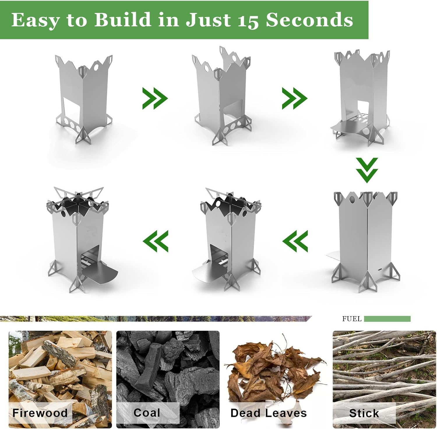 Backpacking Camping Rocket Stove,Portable Stainless Steel Wood Burning Camping Stoves for Outdoor Cooking Hiking Survival Travel Picnic BBQ