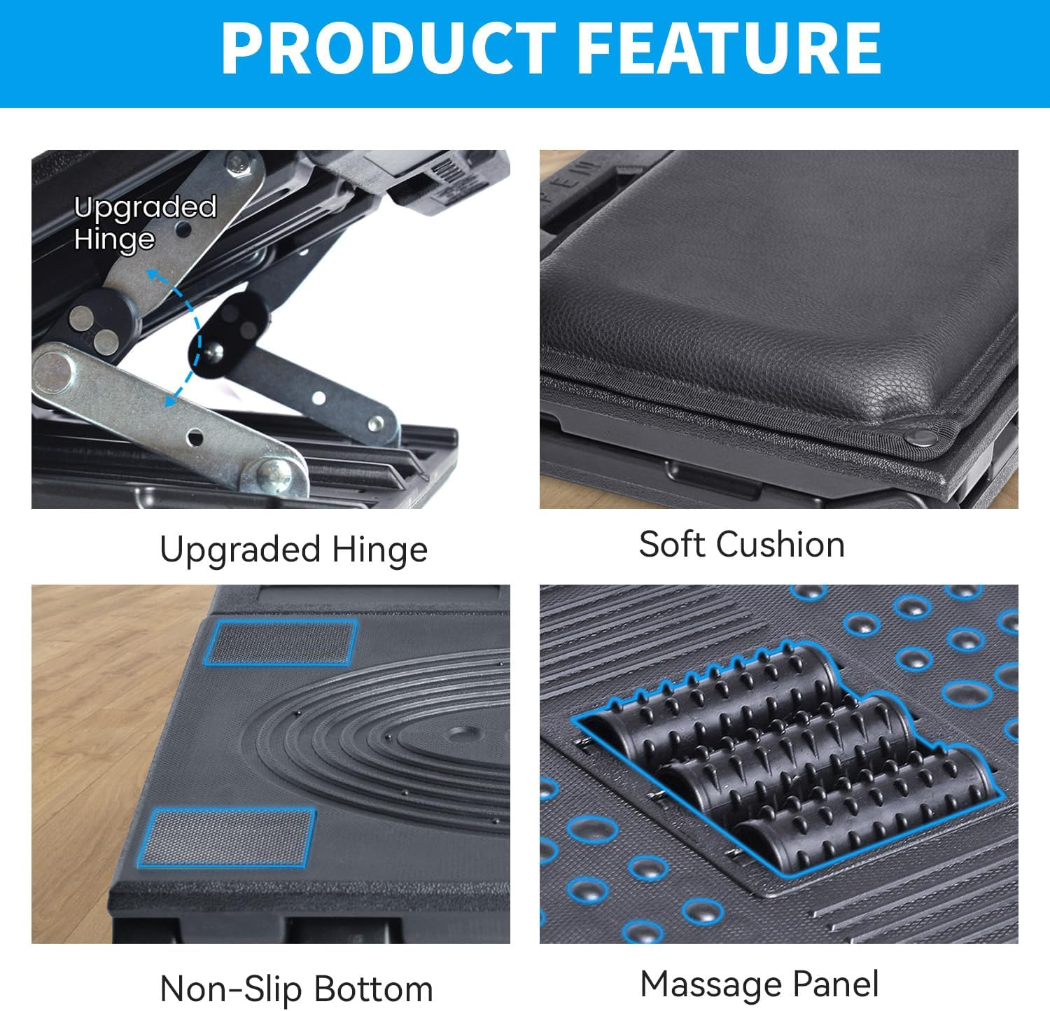 Large Panel Foot Rest under Desk, Infinite Adjustable Footrest with Massage for Office Home, Ergonomic Footrest Stool Height Angle Adjustable image number 5