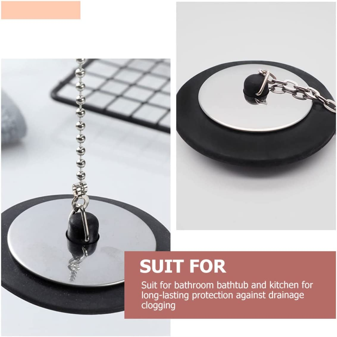 DOITOOL 3Pcs Long Stopper Bar Catcher Stoppers Sealing with Tub Water Bathroom Hanging Laundry Kitchen Plugs Supplies Plug Bath Ring for Traps Chain Choke Bathtub Seal Rubber Sink Covers image number 6