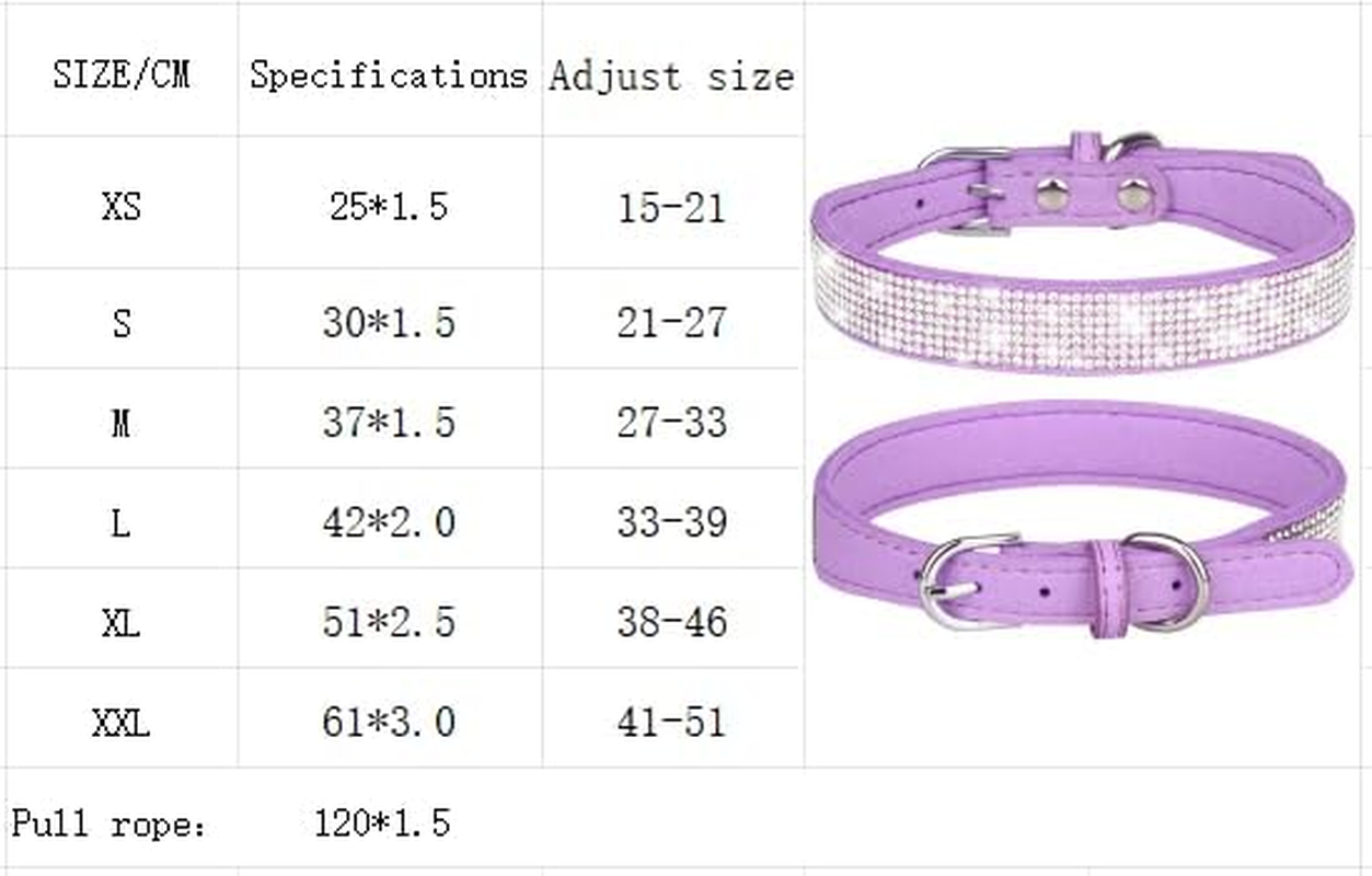 Rhinestone Dog Collar Pretty Rainbow Bling Fancy Dog Collars Soft Leather Pet Puppy Necklace (Lavender, M) image number 1