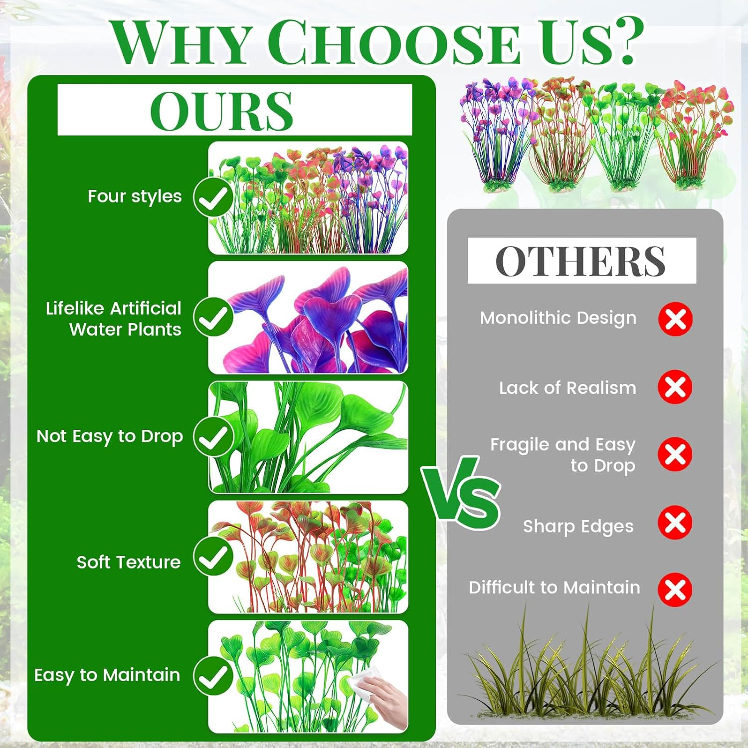 4PCS Aquarium Plants, 16"/40Cm Fish Tank Plant, Plastic Fish Tank Decorations, Multicolor Aquarium Decor, Fish Tank Accessories, Aquarium Ornaments image number 5