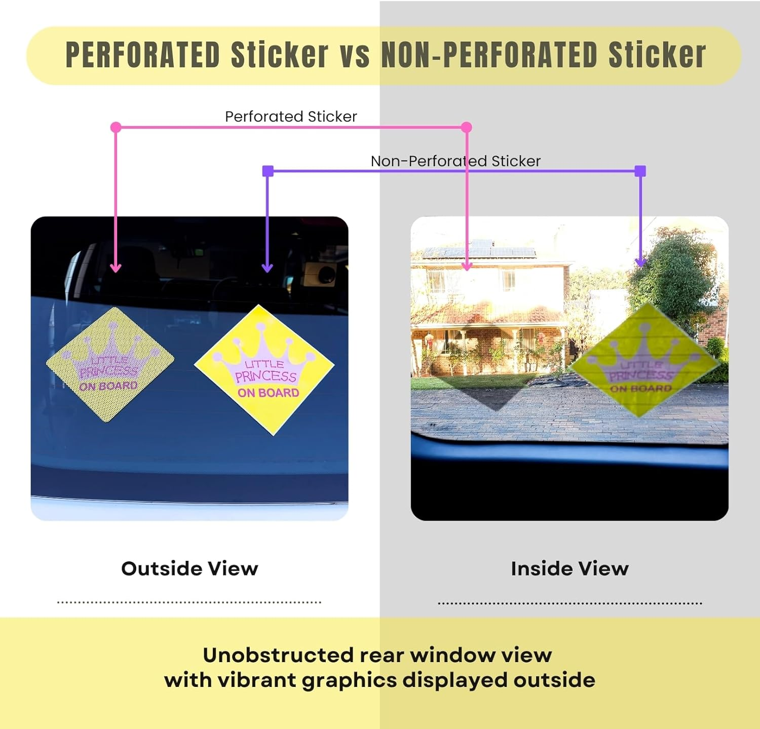 Baby on Board Car Sticker, Little Prince on Board Perforated Car Decal, See-Through Safety Sign, Strong Adhesive, High Visibility Yellow Design, Ideal for Family Vehicles (2-Pack) (Yello/Blue) image number 4