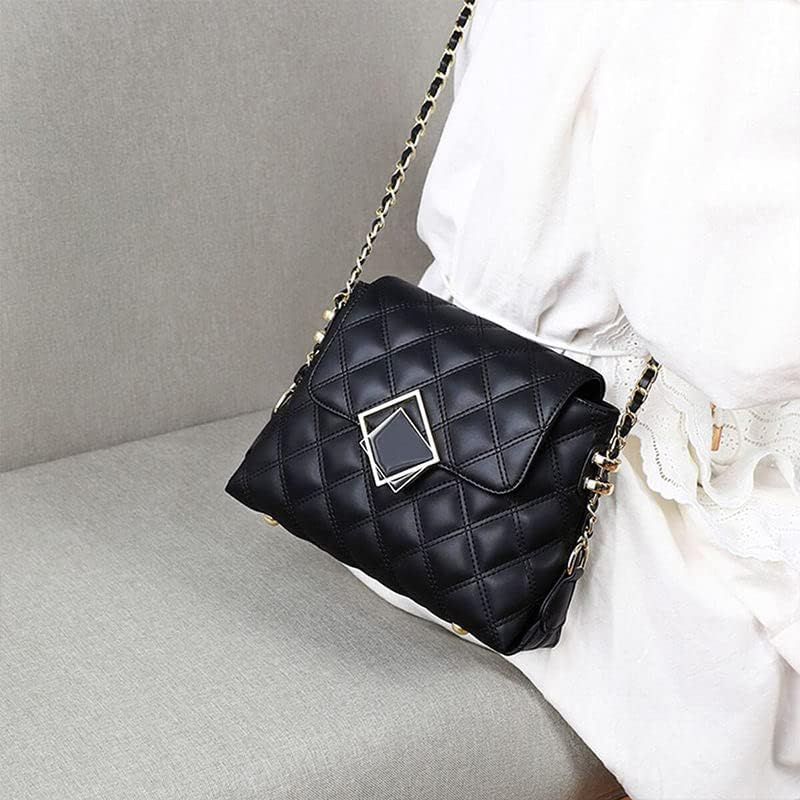 Leather Ladies Shoulder Bag, Leather Large Capacity Mobile Phone Bag, Fashion Messenger Bag Chain Bag, Black, 23*7.5*18Cm image number 5