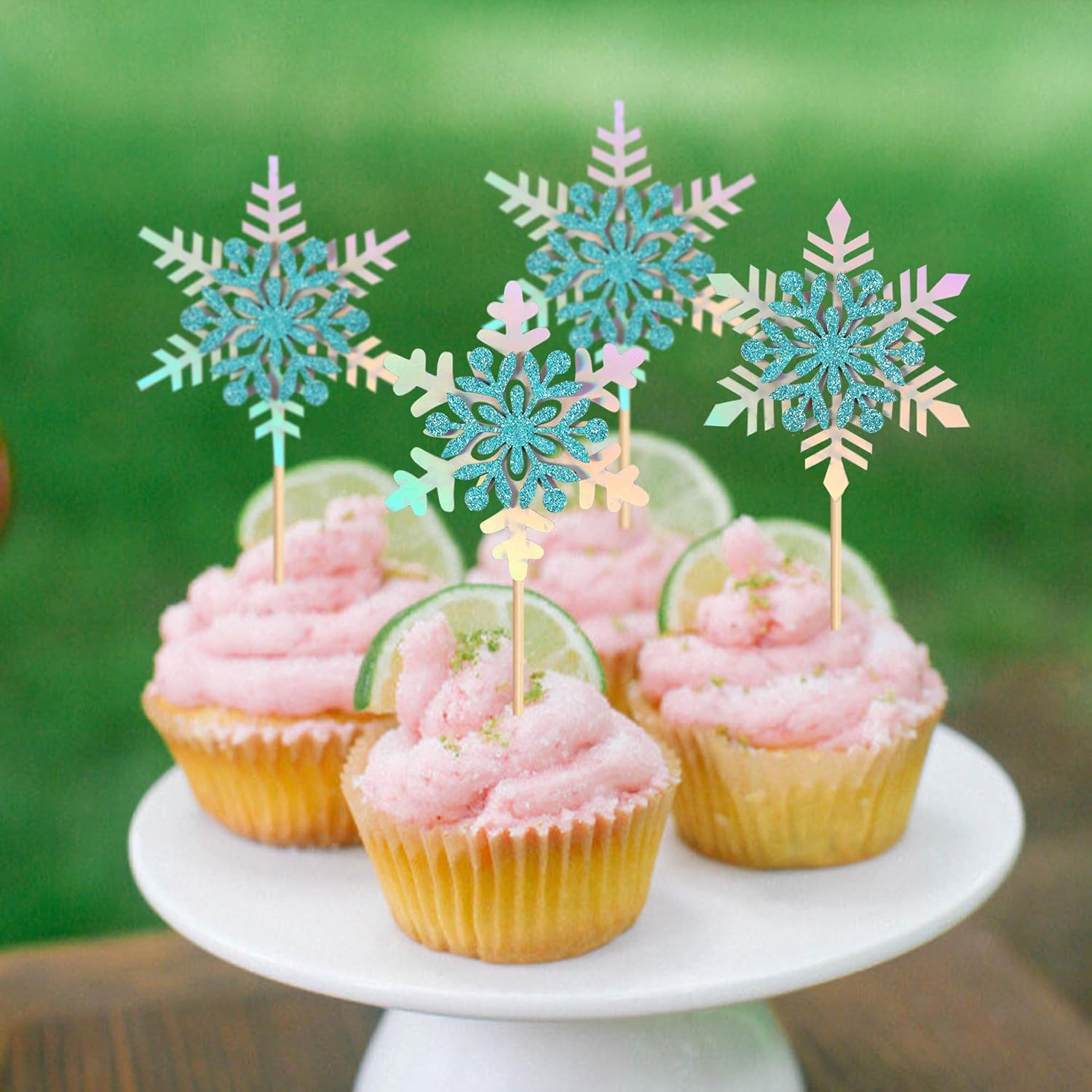 Ercadio 24 PCS Snowflake Cupcake Toppers Assemble Glitter Double Layers Winter Snowflake Cake Picks for Winter Wonderland Baby Shower Birthday Merry Christmas Party Cake Decorations Supplies image number 5