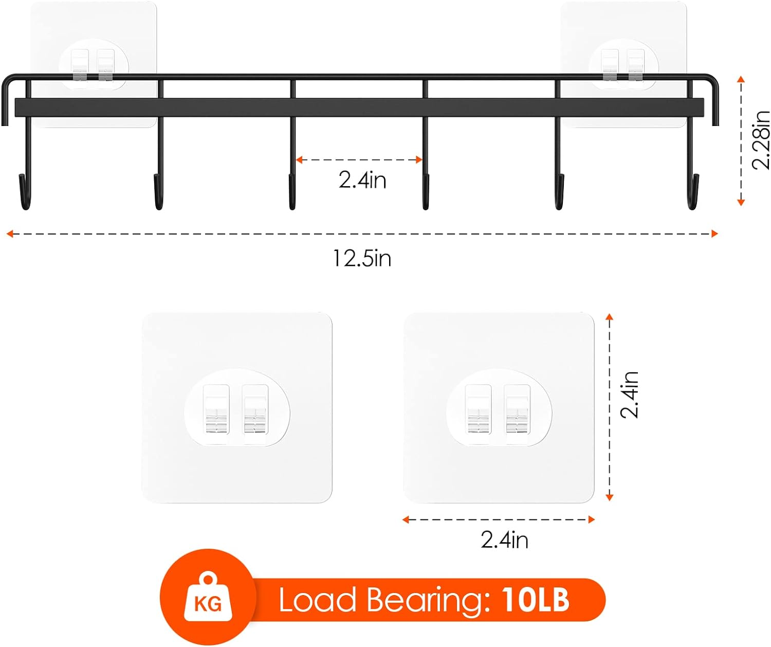 Myfolrena Adhesive Kitchen Hooks Utensil Hanger Holder Hanging Rack 2 Pack, Hanging Rack Wall Mounted Kitchen Rail for Spoons Pot Coffee Mug Cups Tags(Black) image number 3