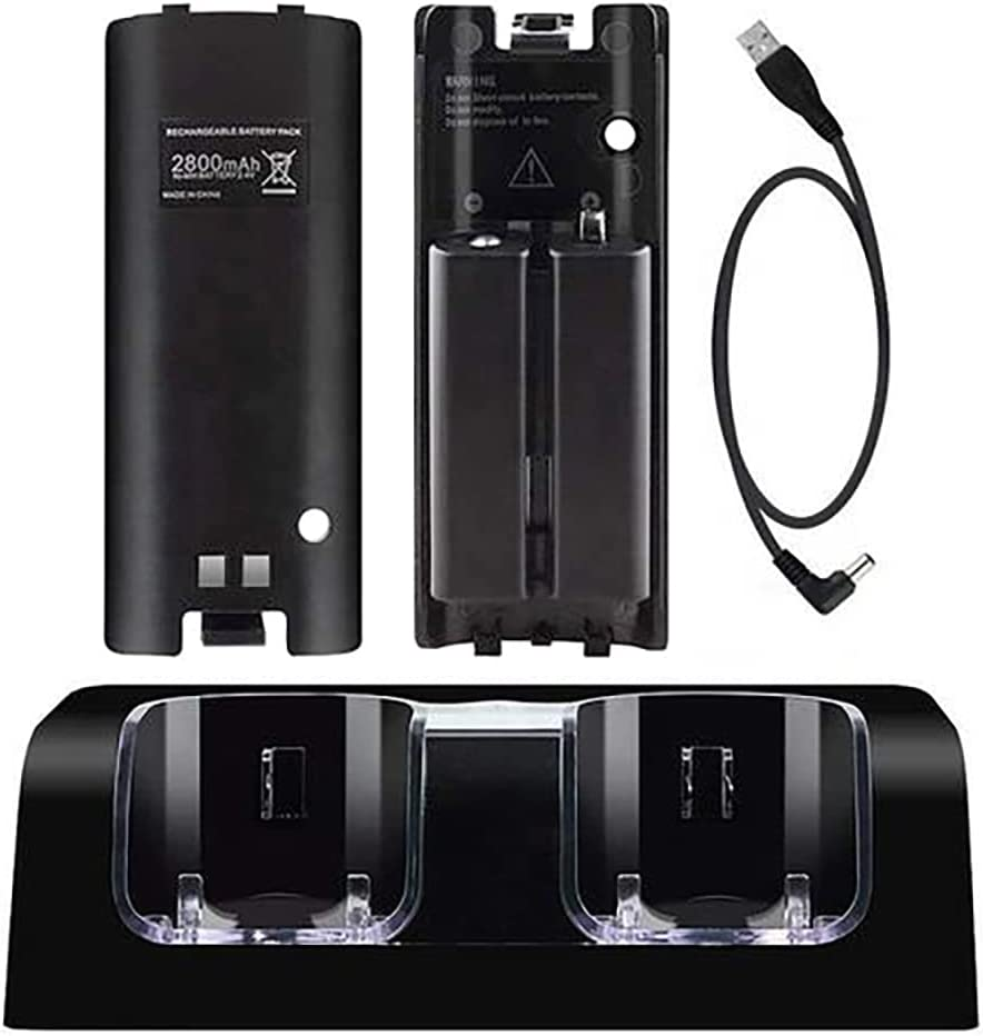 OSTENT Charger Dock Station + 2 Battery Packs for Nintendo Wii Remote Controller Color Black