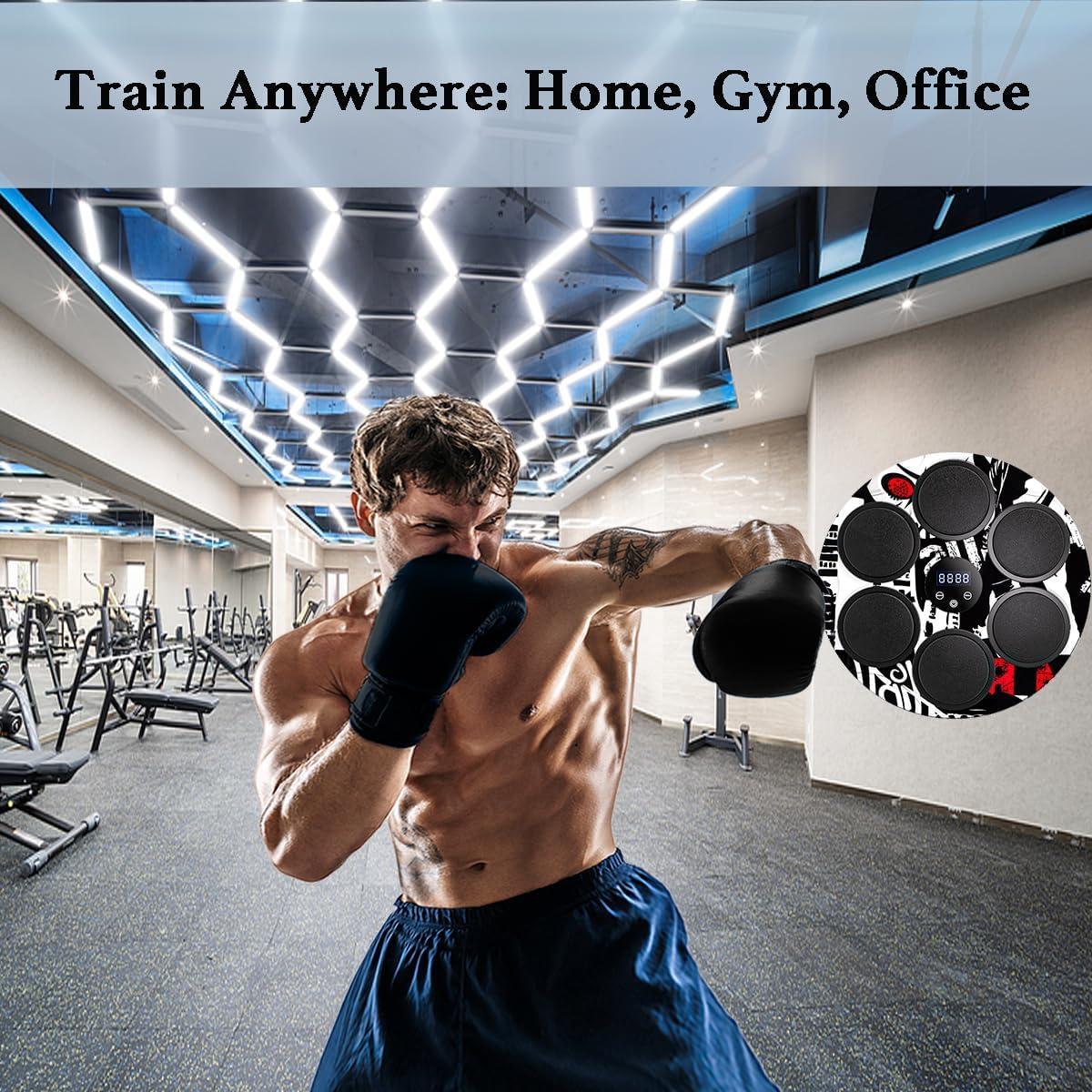 2025 New Music Boxing Machine, Smart Bluetooth Punching Target Trainer with Gloves, Home Workout Boxing Training Equipment for Adults & Teens (Style-B) image number 6