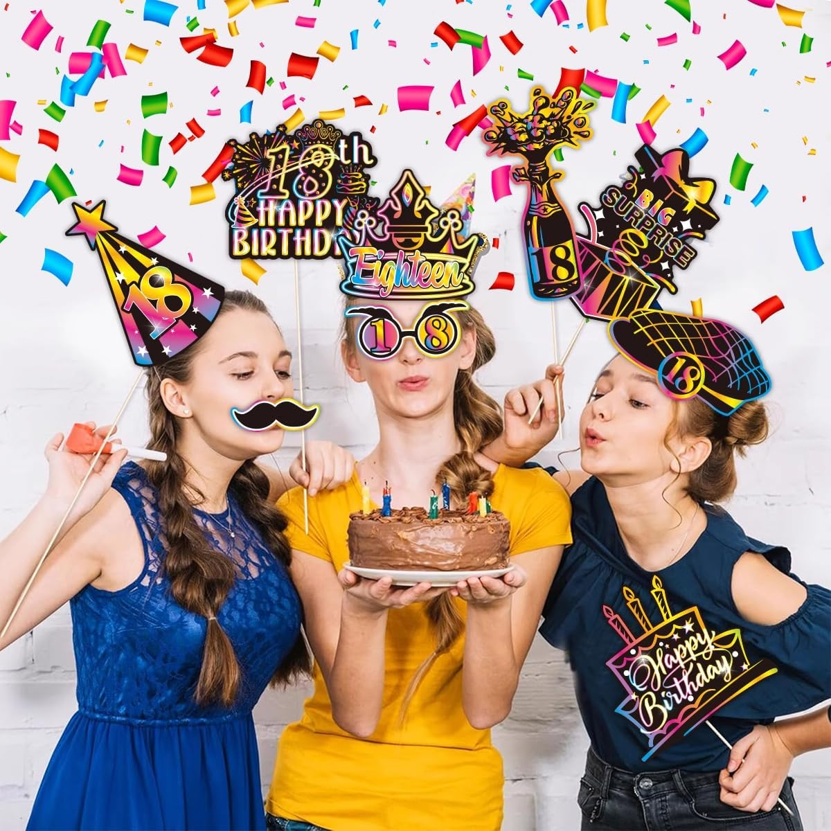 30Pcs Birthday Photo Booth Props Kit Happy Birthday Party Favors Funny Birthday Party Supplies Decoration for Men and Women (18Th) image number 1