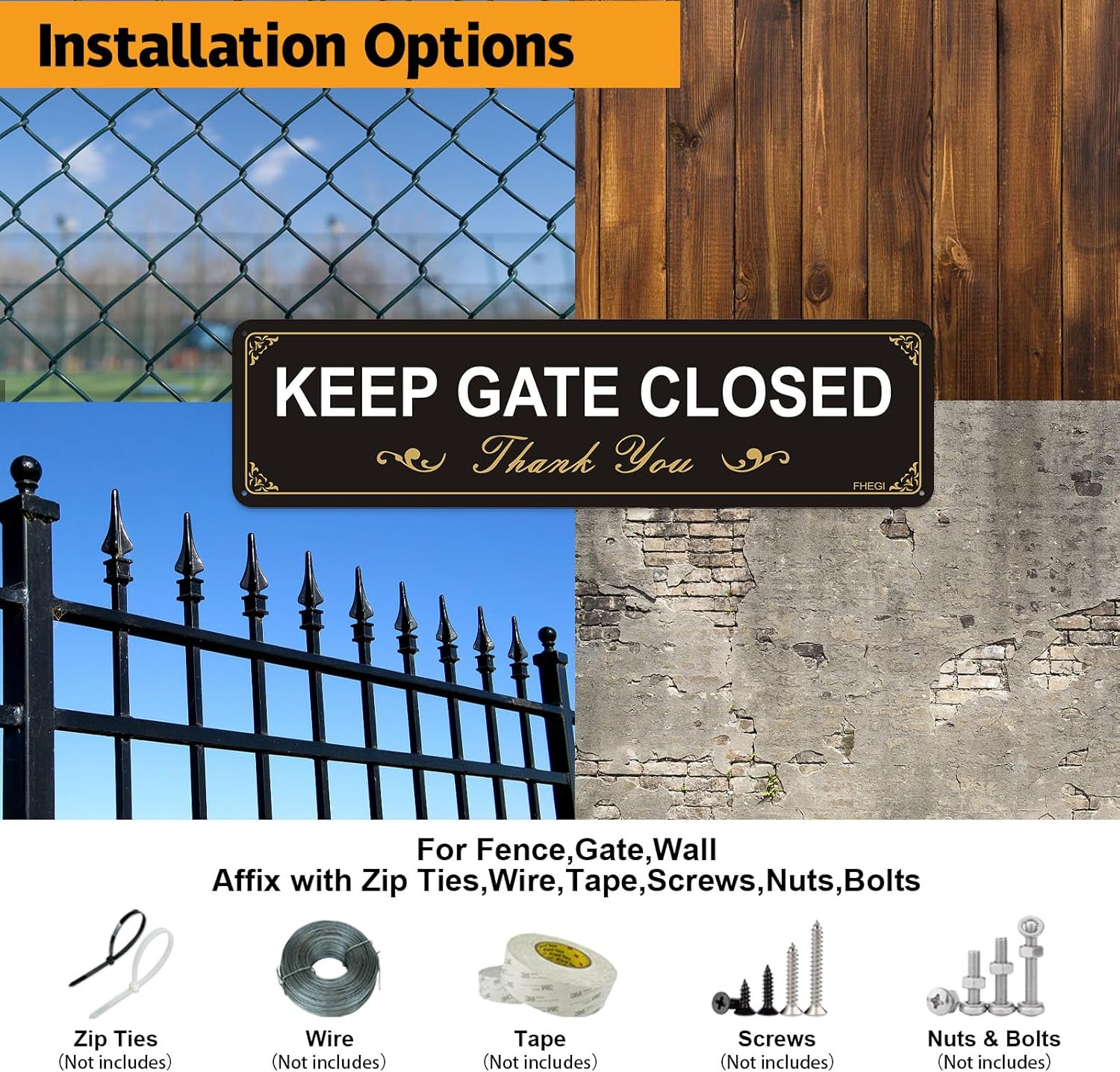 2 Pack Keep Gate Closed Sign, 12 X 3 Inches Reflective Rust Free Aluminum Warning Sign, UV Resistant, Waterproof and Weatherproof. Easy to Mount,Close the Gate image number 4