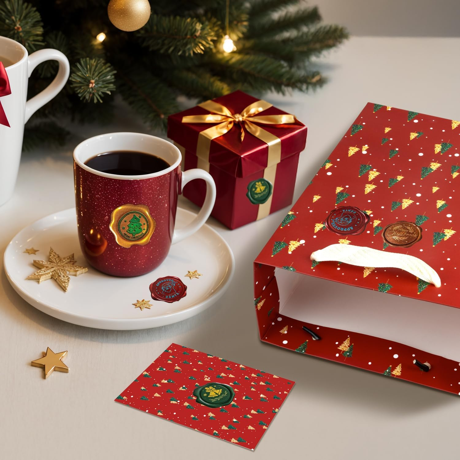 Christmas Wax Seal Sticker Roll - 500-Count Self-Adhesive Vintage Christmas Seals for Envelopes, Gift Wrapping, Cards, and Holiday Decor - Includes Santa, Christmas Tree, Bells & More Festive Designs image number 3