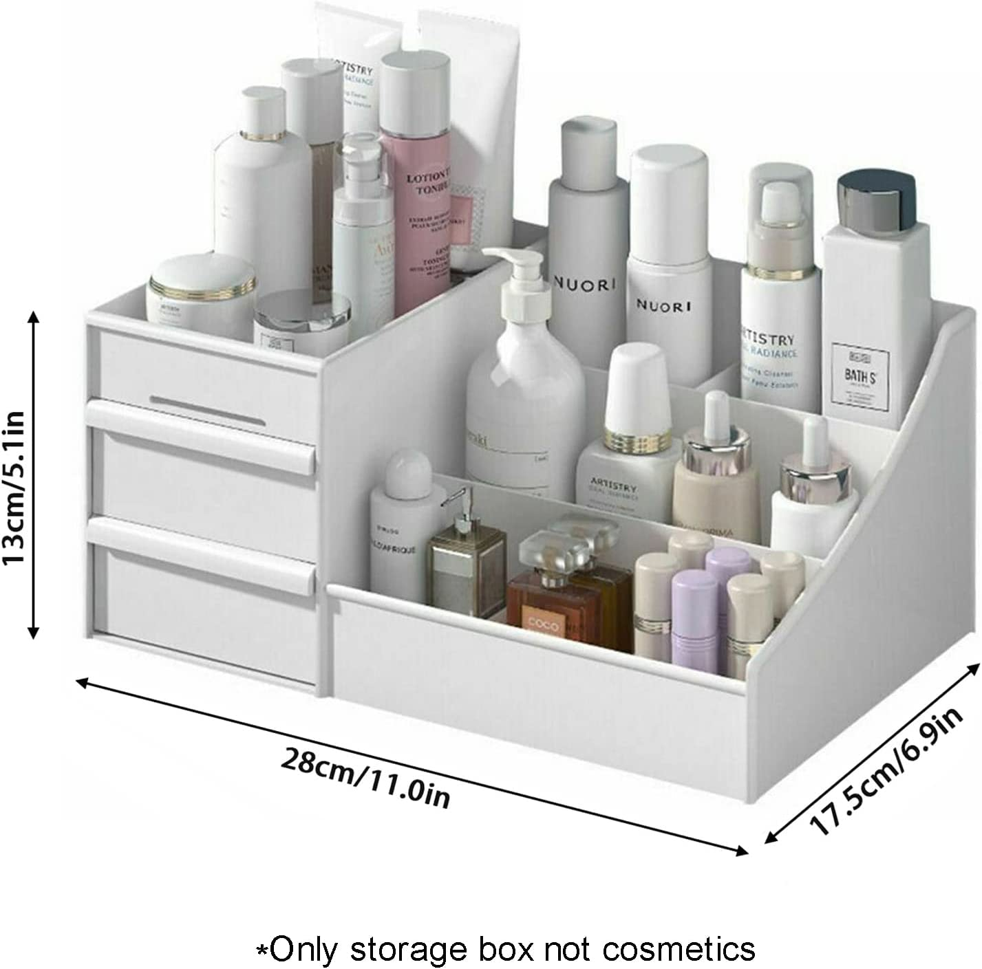 Yotsuba Clarity Cosmetic Organizer with 2 Drawers - Clear Makeup Organizer & Skincare Organizer for Bathroom & Desktop, Multifunctional Jewelry and Cosmetic Organizer Cabinet, White