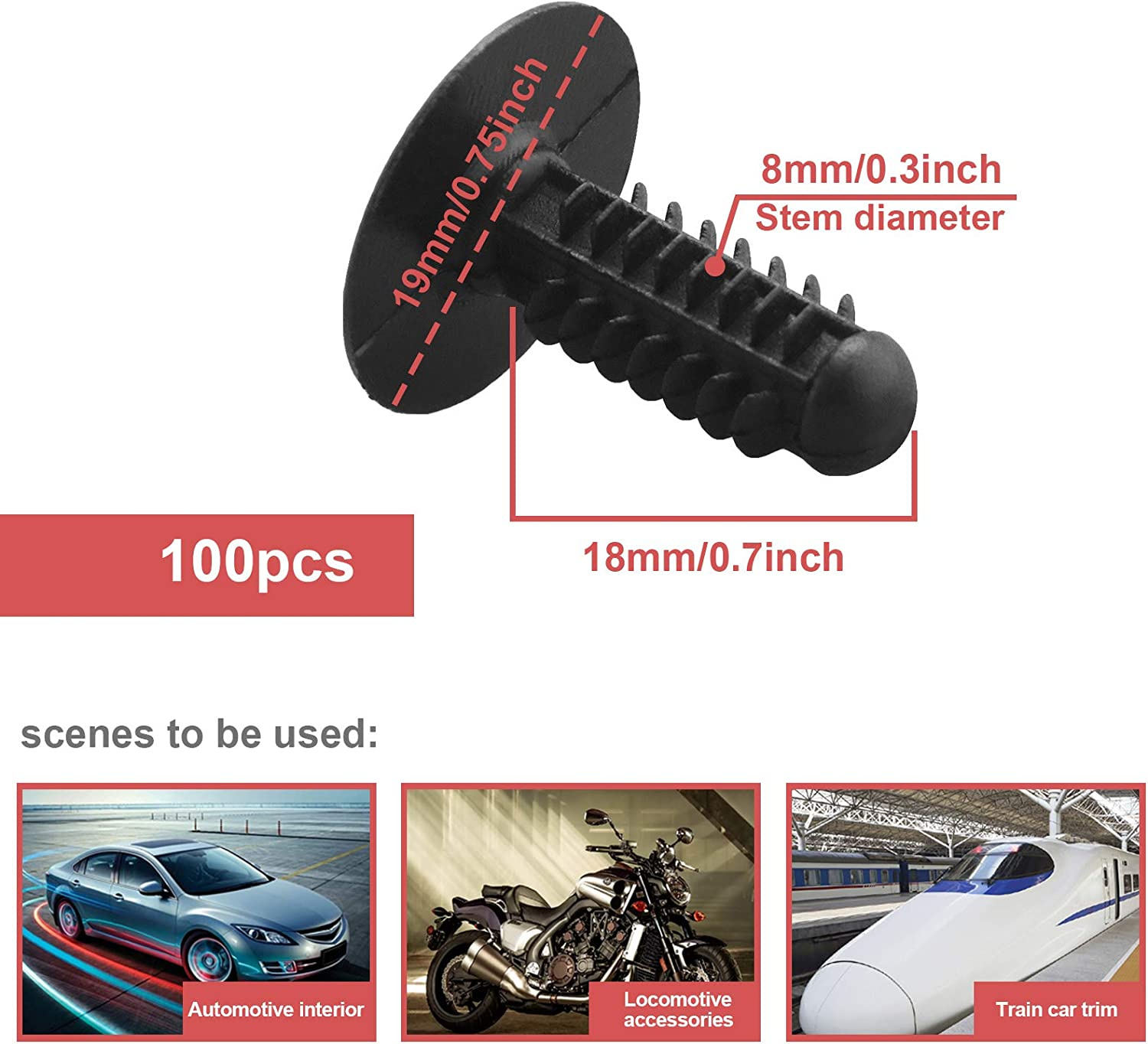 Emsea 100Pcs Fir Tree Trim Clip Car Interior Tree Buckle 8Mm Hole 18Mm Head Compatible with GM Compatible with VW image number 6