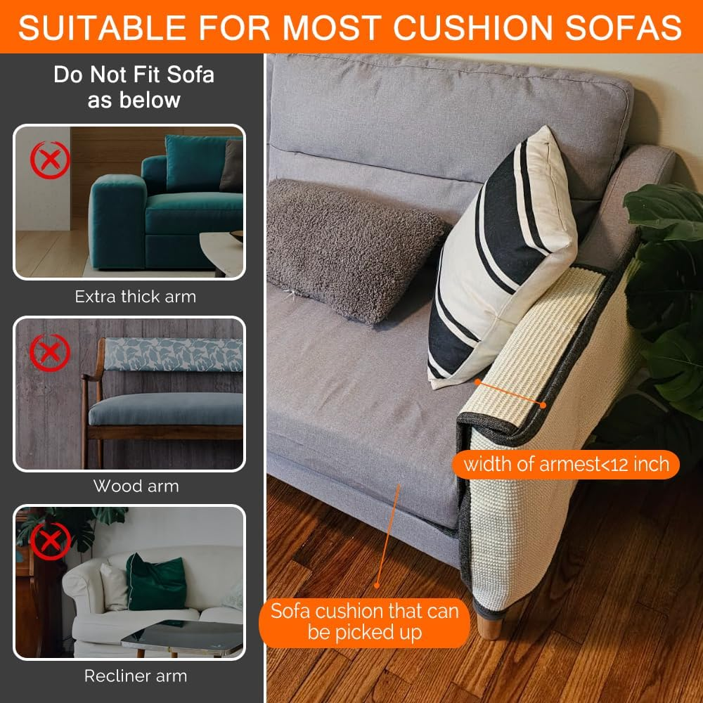 NATUYA Furniture Protectors from Cats-Cat Couch Protector Large Sisal Cat Scratching Mat-Protect Sofa Corner Cushion Chair (Sisal Armrest - Left) image number 2