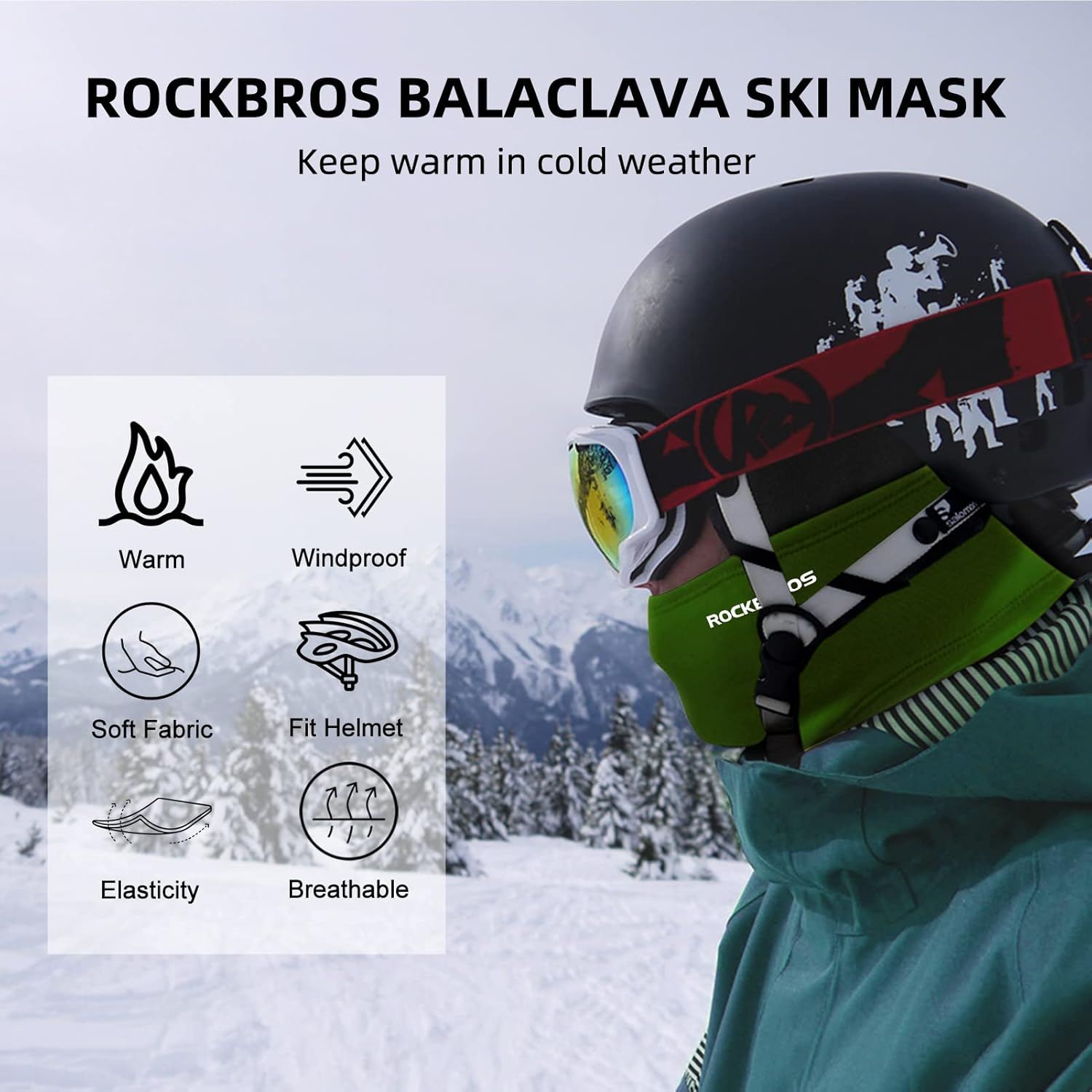 ROCKBROS Cold Weather Balaclava Ski Mask for Men Windproof Thermal Winter Scarf Mask Women Neck Warmer Hood image number 5