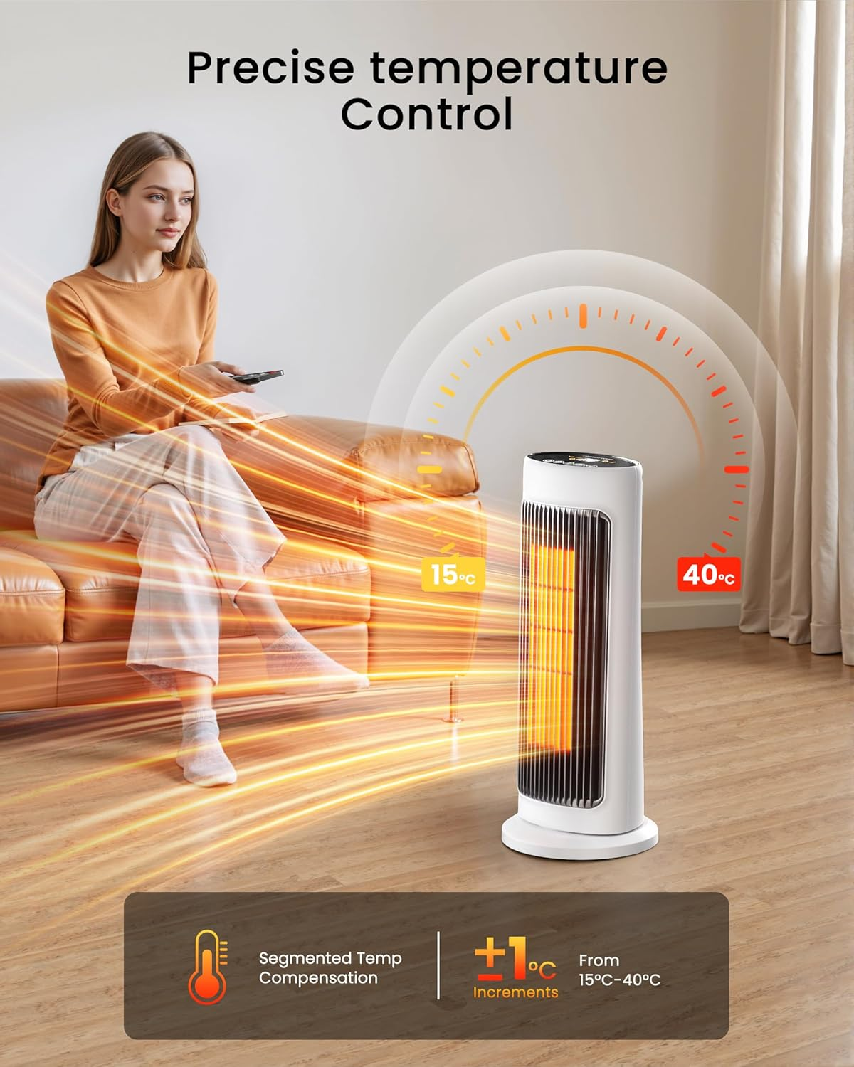 Fan Heater for Bedroom - 2000W Fast Heating Portable Space Heaters, Ceramic PTC Electric Heater 12H Timer for Bathroom, Living Room, Office, Indoor Use - over Heating & Tip over Protection image number 4