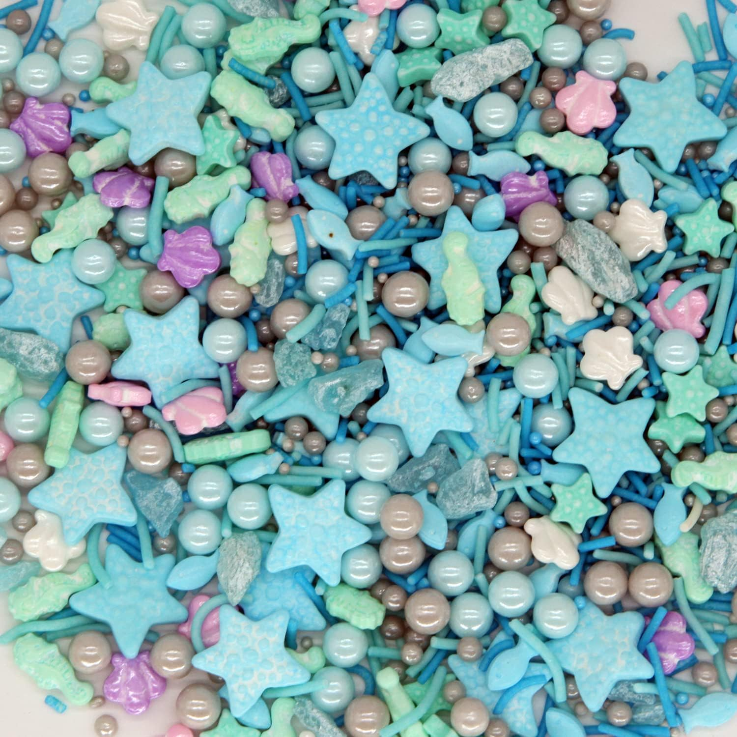 HIFUNBK Sprinkles for Cake Decorating, Edible Pearl for Cookie Cupcake Toppings, Cake and Cookie Decorating Supplies, Rainbow Pearl Sugar for Baking Decoration, 100G in Reusable Container (Sea) image number 1