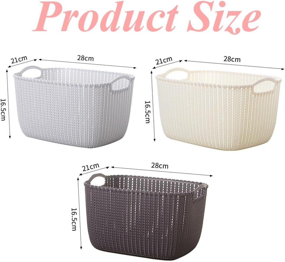 3 Pcs Clothes Hamper with Cut-Out Handles, Decorative Storage Basket, Large Woven Baskets, Suitable for Laundry Room Bedroom Bathroom (28 * 21 * 16.5 CM) image number 3