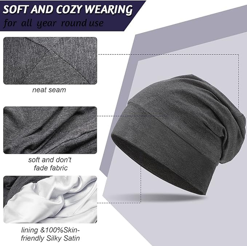 Mulberry Silk Bonnet for Women, Natural Silk Satin Lined Sleep Cap, Double-Layered Breathable Night Cap, Adjustable Silk Bonnet Hat for Curly Hair Braids, Hair Cap with Elastic Band image number 5