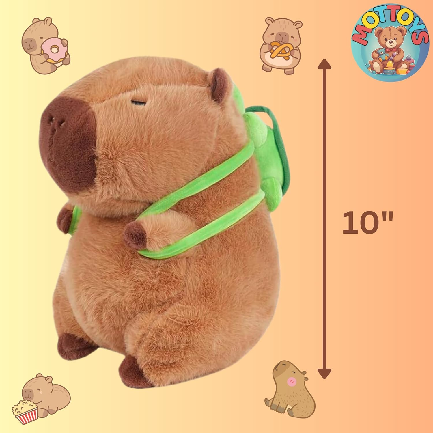 Capybara Cute Plush - 8 Inch Stuffed Animal Plushies - Children'S Toy with Turtle Backpack - Soft Pillow for Home Decorations - Hugging Figures for Boys and Girls (Capybara with Turtle) image number 2