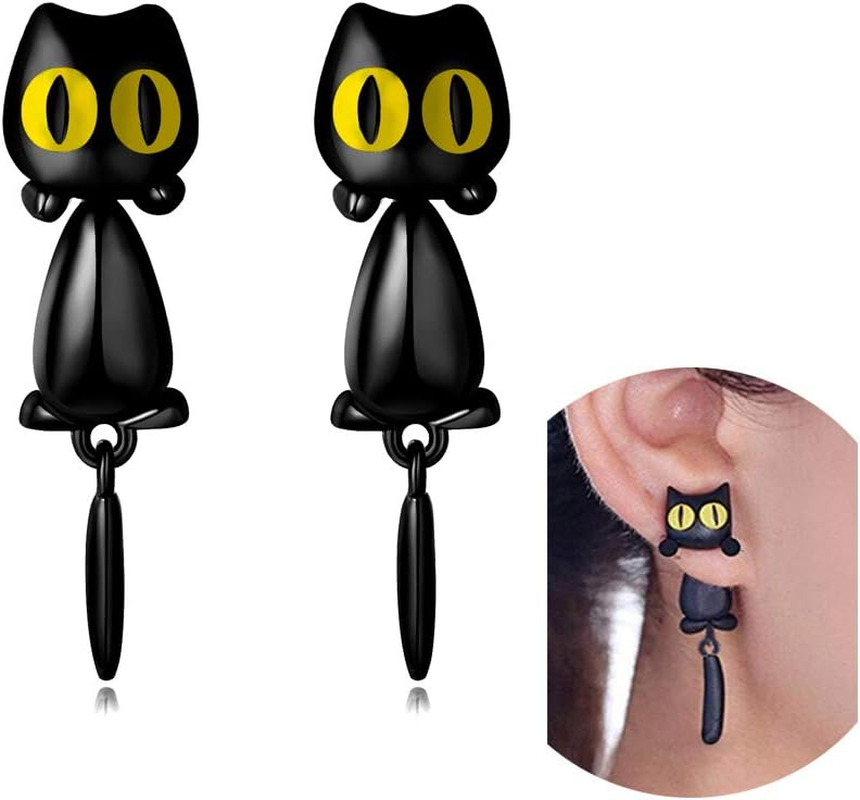 Cat Women Stud Earrings Jewellery,Handmade Earring for Mens Girls Kids (Black)