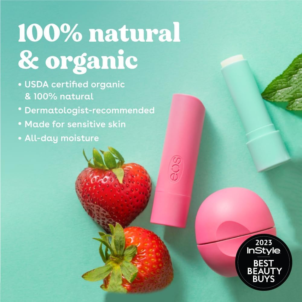 Eos & Organic Lip Balm Sticks - Sweet Mint, All Natural Lip Balm, All-Day Moisture, Dermatologist Recommended, 0.14 Oz, 2-Pack image number 3