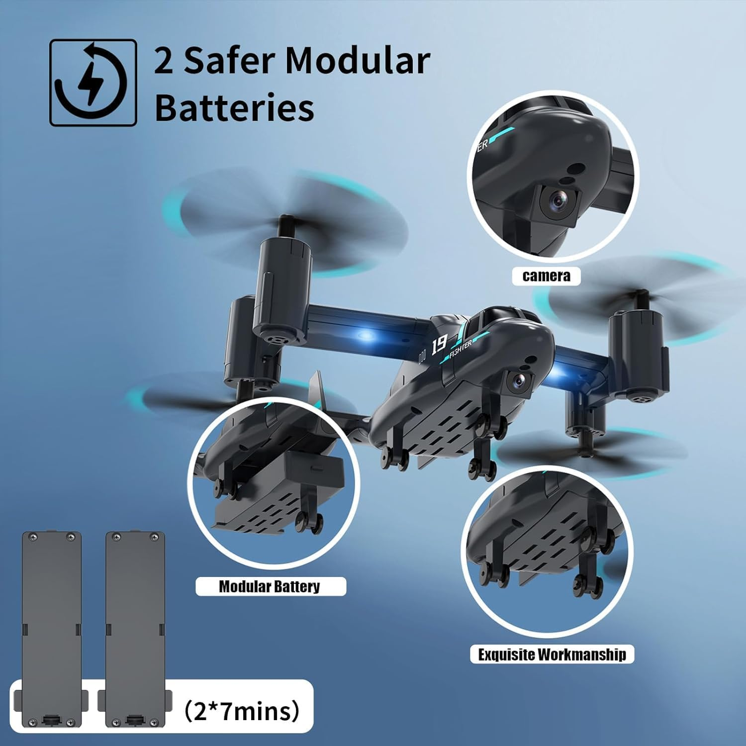 B-Qtech Helicopter Remote Control with Camera 1080P, 2.4G RC Helicopter Live Transmission, Plane with Optical Flow Positioning, Mini Drone Toy with LED Light for Kids, Headless Mode, 2 Batteries image number 3