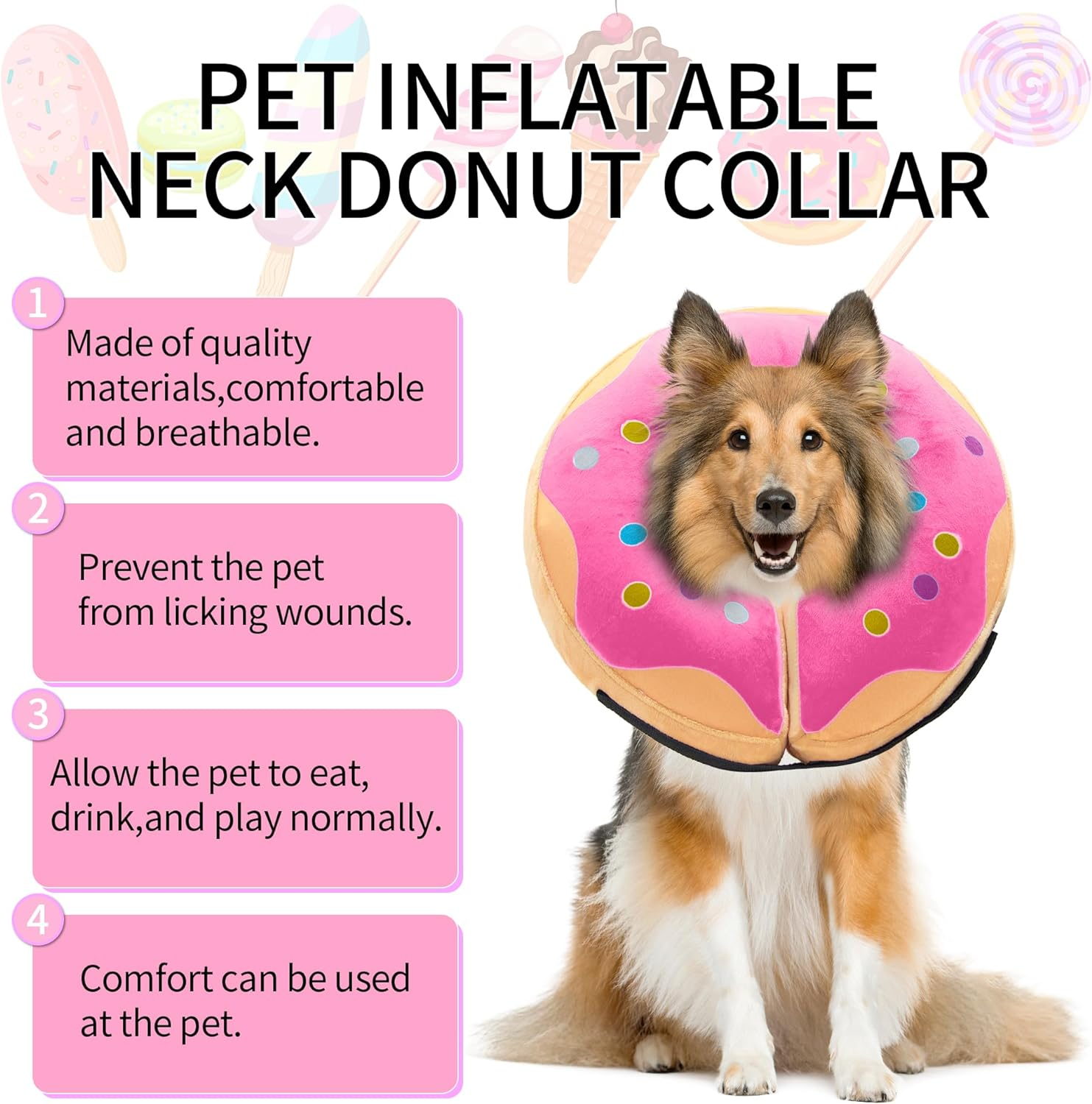 NACOCO Protective Inflatable Dog Cone Collar - Alternative after Surgery Dog Neck Donut Collar Recovery E Collar for Post Surgery Soft Dog Cone for Small Medium Dogs Cats (Pink, Small) image number 3