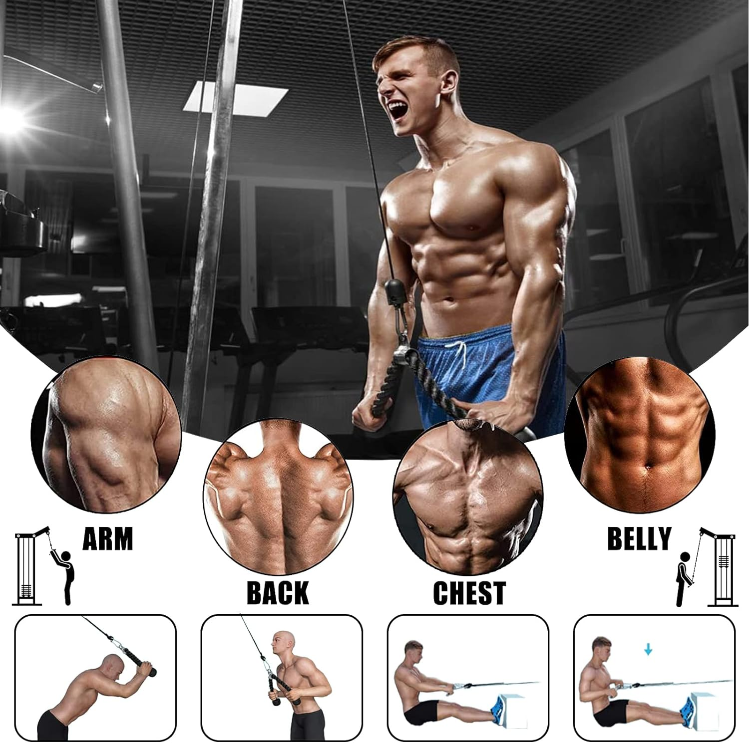 Forearm Wrist Trainer Rope Cable Accessories LAT Pulley System Arm Strength Training for LAT Pulldowns