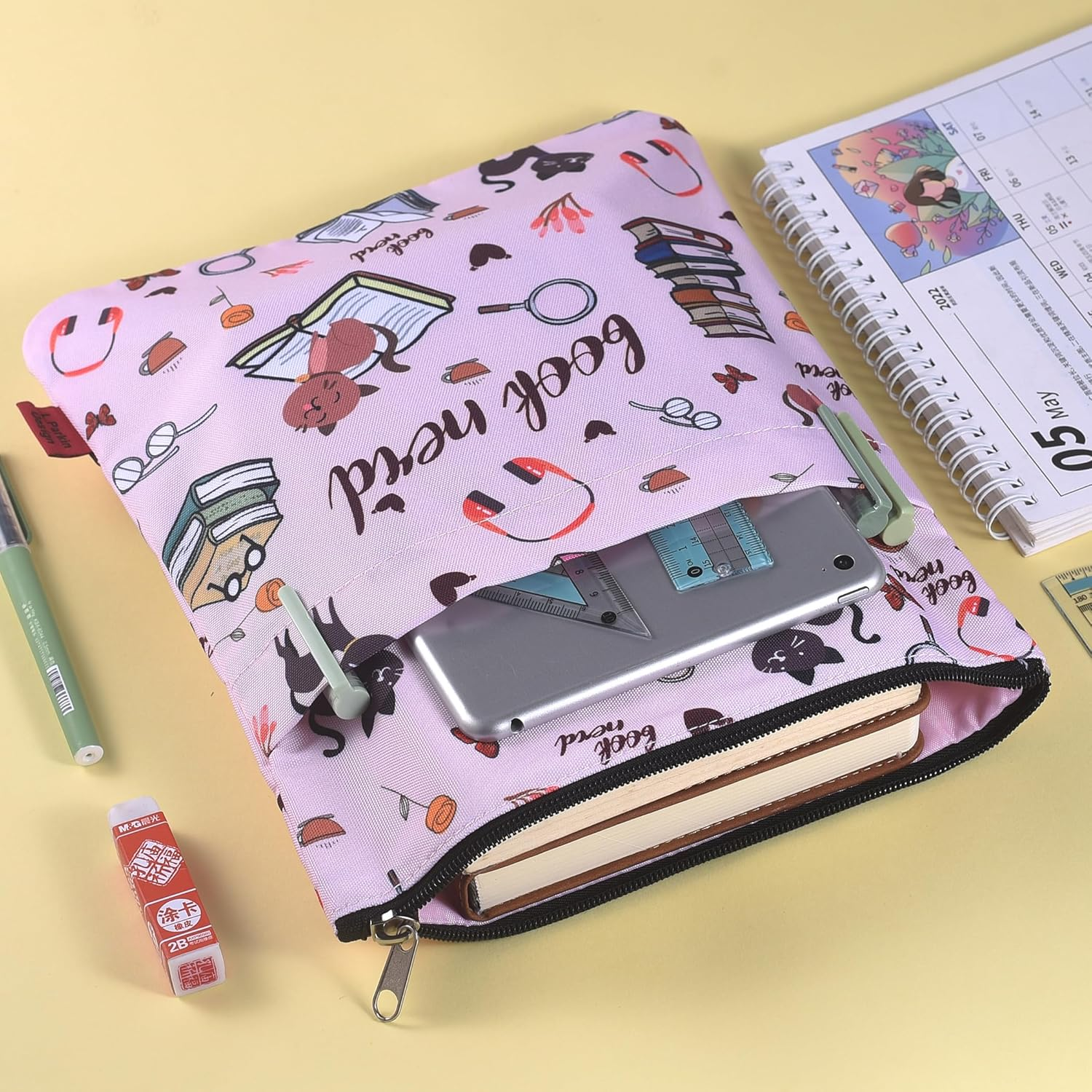 Book Sleeve for Book Lovers, Book Nerd Book Protector, Book Covers for Paperbacks, Washable Fabric, Book Sleeves with Zipper, Medium 11 Inch X 8.7 Inch image number 1