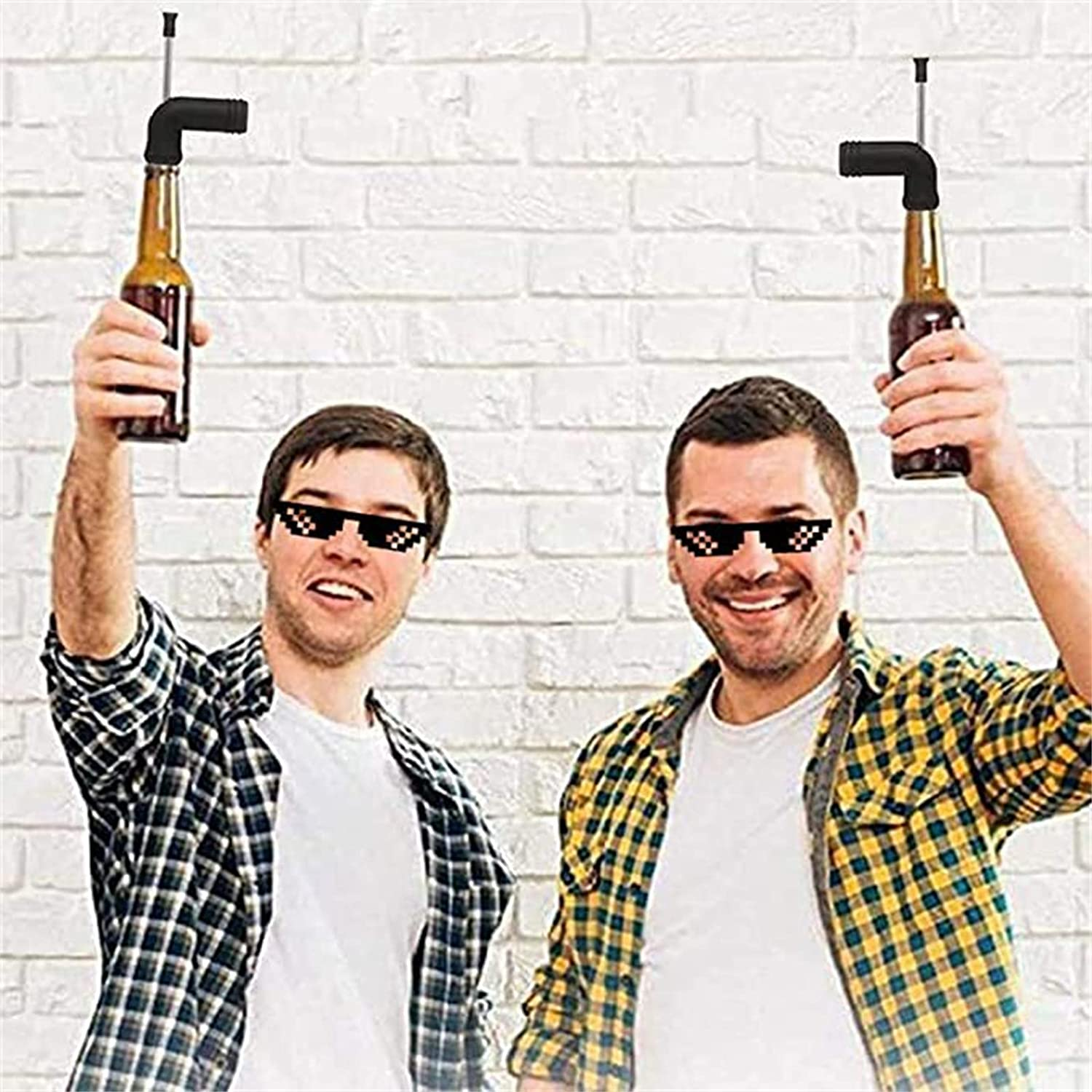 2 Pcs Beer Funnel Snorkel Drinking Straw,Beer Snorkel,Beer Bong Funnel Double Snorkel Drinking Beer Bar Tools Festivals Party Dispenser with Cleaning Brush(Pink & Black) image number 1