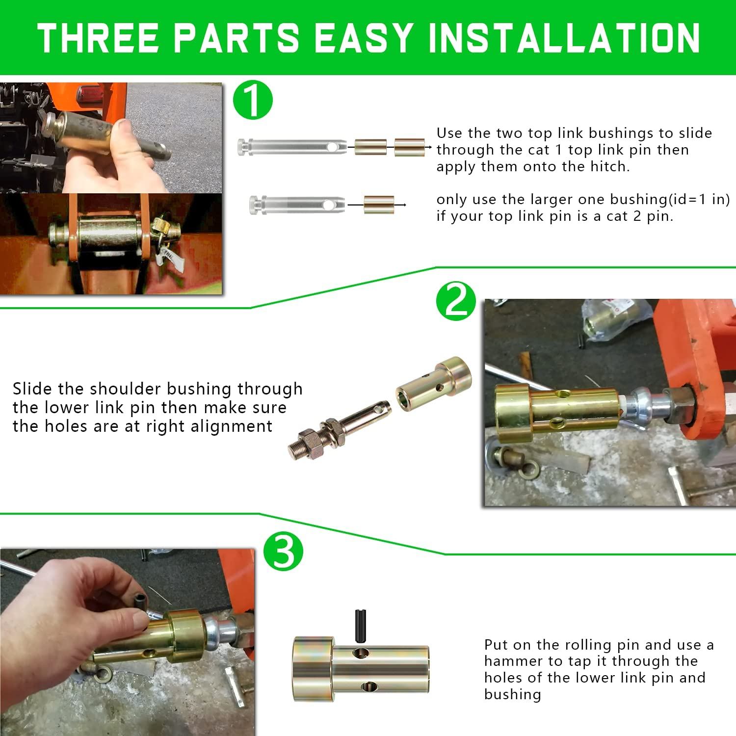 Yoursme 2 Pairs of Cat 1 Quick Hitch Adapter Bushing Kit Fits Category 1 3-Point Hitch Tractors Replace TK95029 image number 6