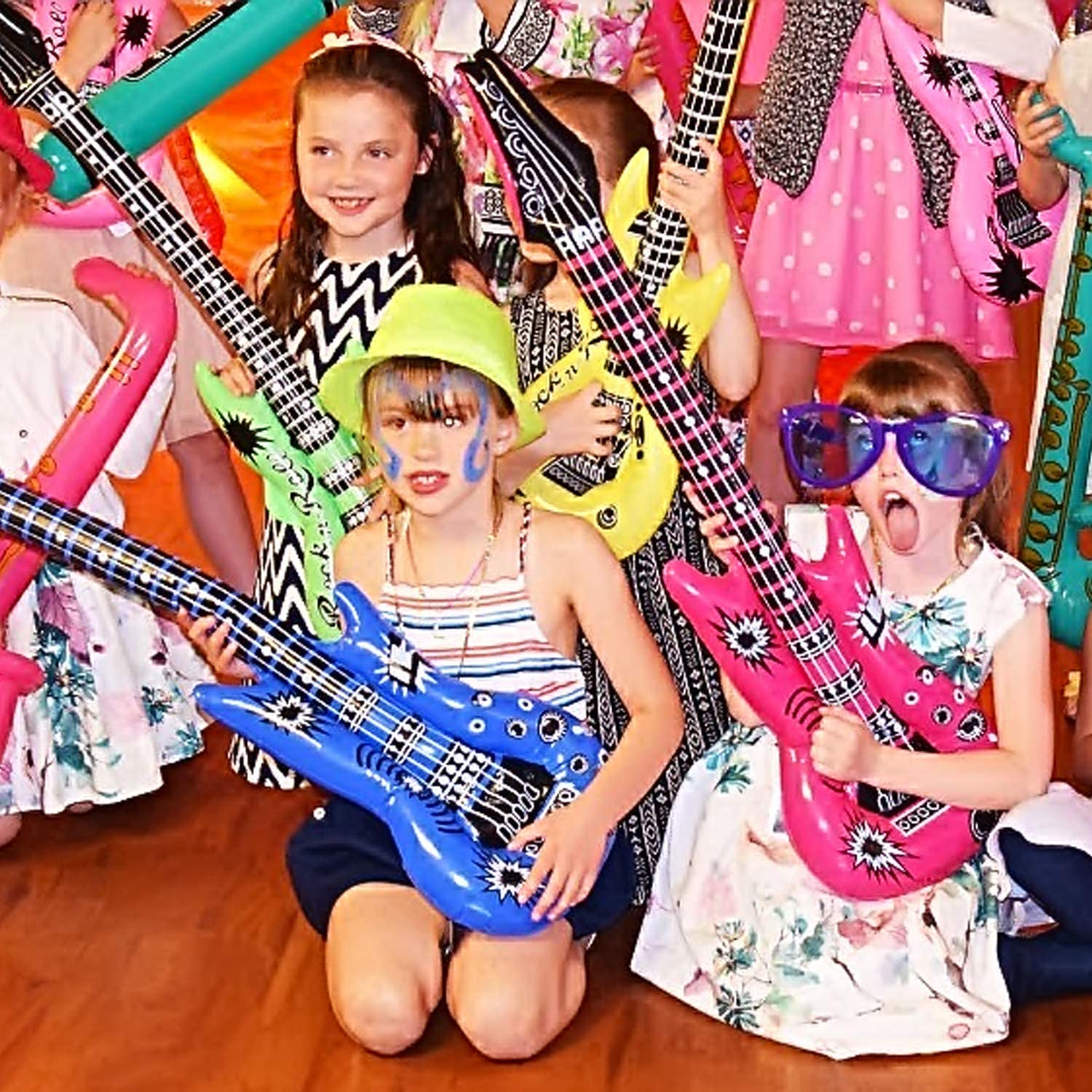 NOVELTY PLACE 12Pcs Inflatable Guitar Toy for Kids - Blow up Guitars Inflatable Rock Star Guitar Toy Assorted Colors, Kids Birthday Party Decoration Gift Musical Concert Themed Party Favor image number 5