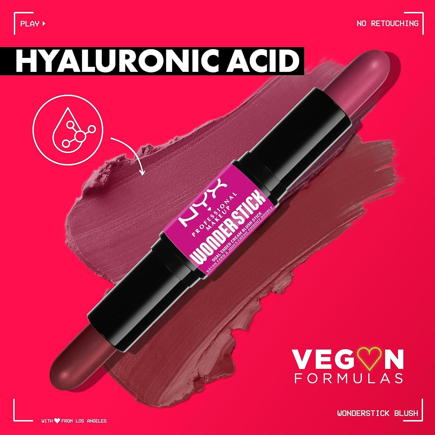 NYX Professional Makeup Blush, with Hyaluronic Acid, Moisturising, Mixable Texture, Vegan, Wonder Stick, Honey Orange + Rose - 04 Deep Magenta 'N' Ginger image number 3