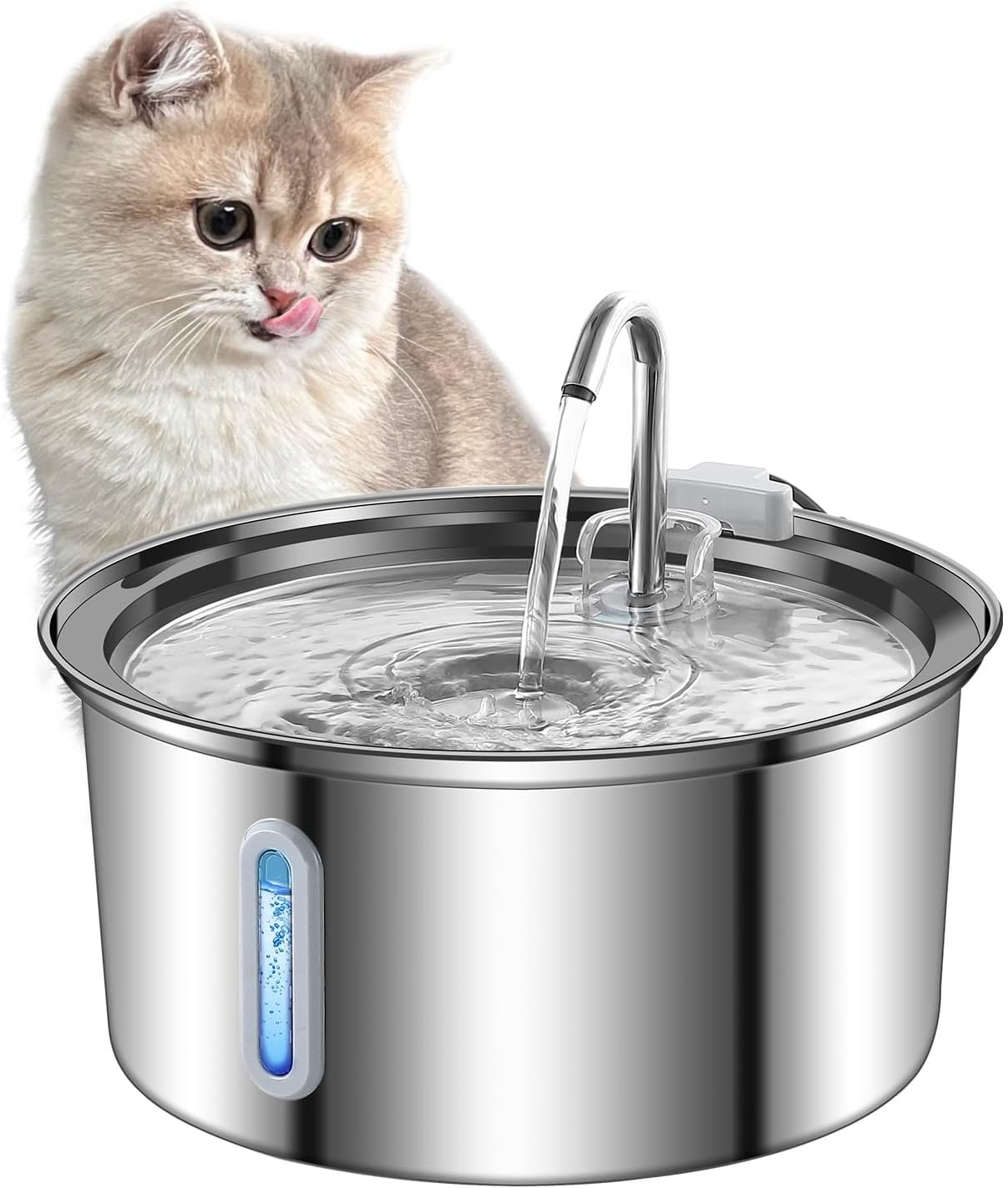 Ofat Home Cat Fountain - Stainless Steel, 108Oz/3.2L Cat Fountain with Water Level Window, Multi-Filter, Silent Pump, Easy to Clean, Provides Flowing Water image number 3