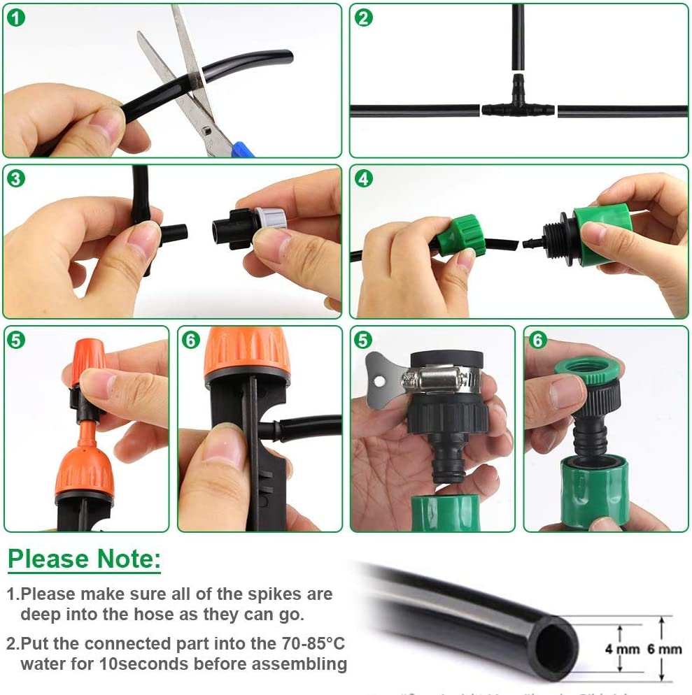Drip Irrigation Kit, 100Ft/30M Mist Irrigation Kit Garden Watering Automatic System DIY Irrigation Tubing Kits with Hose Atomizing Nozzles Drippers Drip Connectors, for Flower Bed, Lawn, Patio Plants image number 5