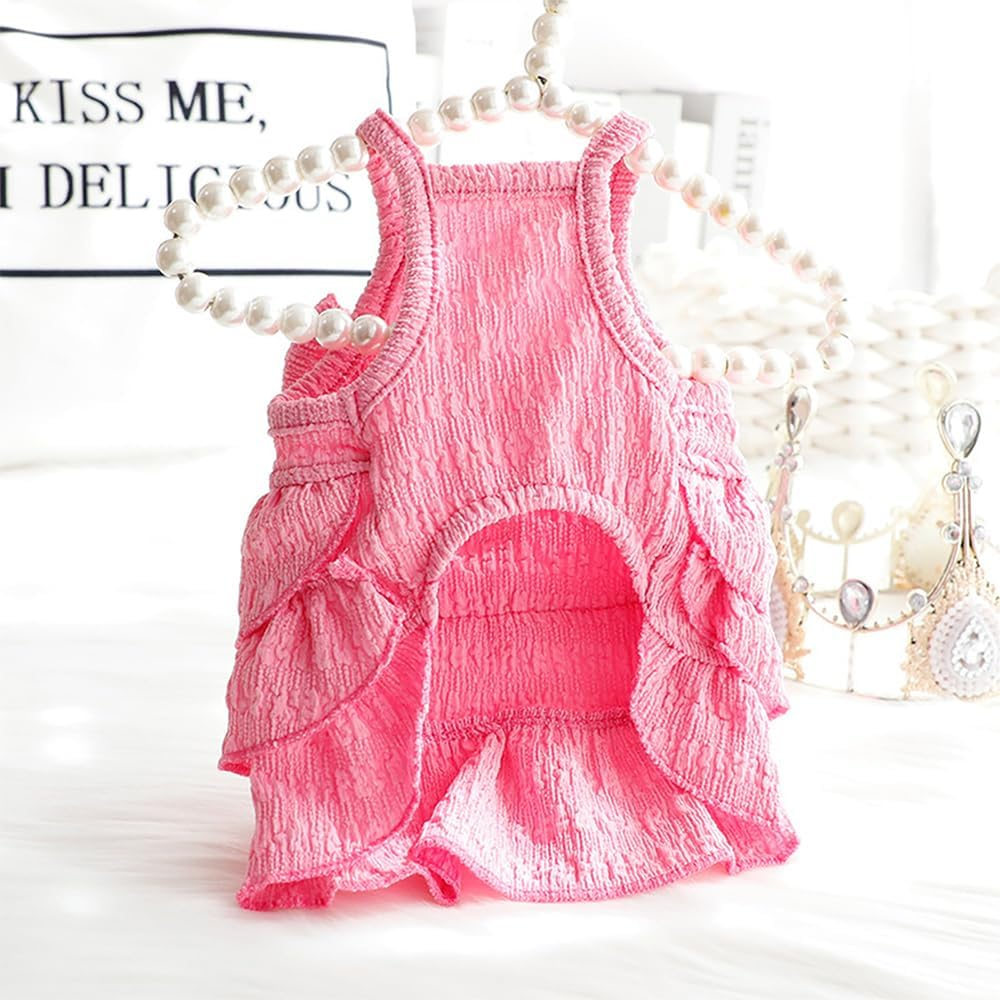 Cat Dresses for Cats, Pink Dog Dress for Small Dogs with Ruffles Bow Decor, Cute Summer Girl Clothes, Sleeveless Tiered Layer Cake Dress, Chihuahua Yorkie Outfit (Pink, M) image number 5