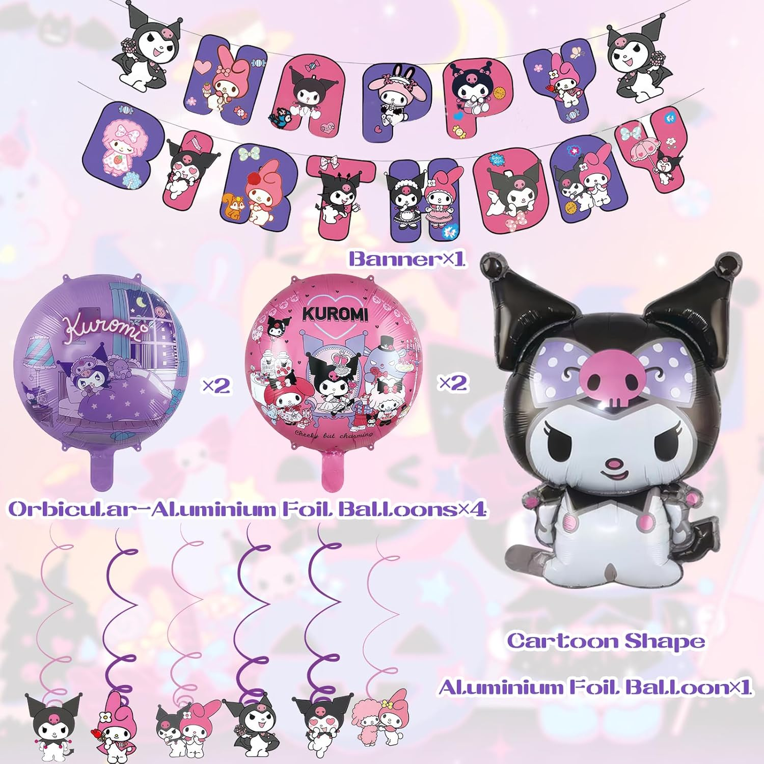 Cartoon Birthday Party Supplies, Cute Birthday Balloons Decoration for Girls, Happy Birthday Banner Larger Aluminium Film Balloons Themed Birthday Party Favor for Kids image number 1