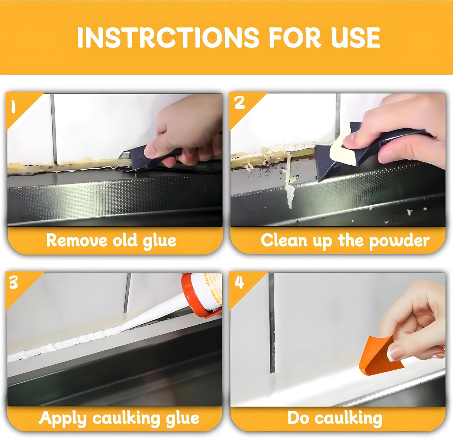Silicone Seam Tool & Glue Scraper Set - Superior Seam Tools for Kitchen & Bathroom. Seamless Fit, Durable & Reusable. Integrated for Caulking and Degumming image number 3