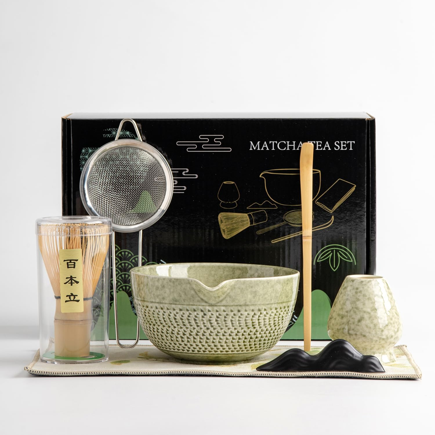 Matcha Whisk Set Ceremony Accessory, Matcha Whisk, Traditional Scoop (Chashaku), Tea Spoon, Whisk Holder, 1 Tea Bowl, 1 Tea Siev, 7Pcs Matcha Set.Matcha Green Matcha Kit image number 2