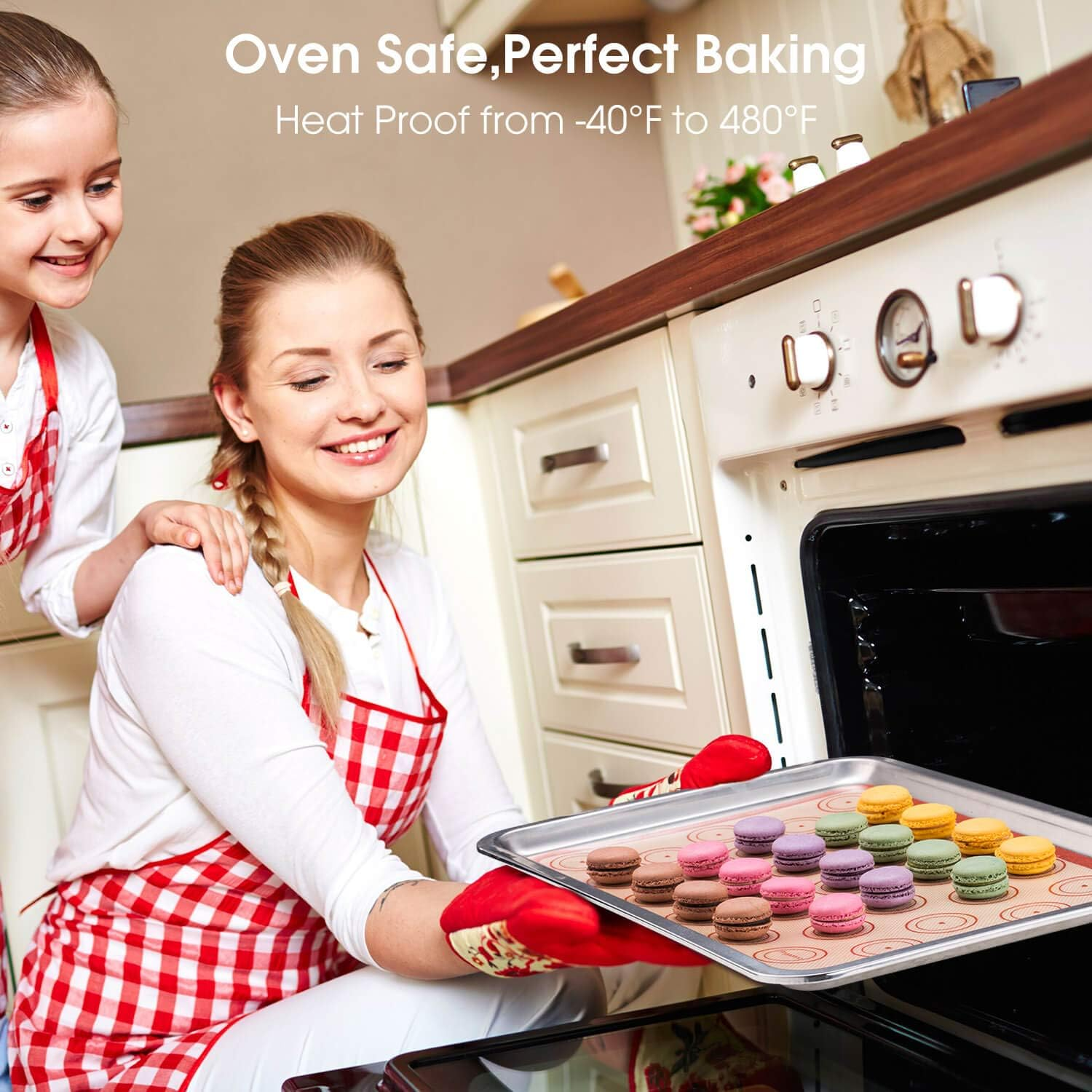 Silicone Baking Mat Macaron Mat Kit(14Pcs Set) Macaroon Baking Mat Set of 2 Half Sheet Macaron Silicone Mat Nonstick Macaron Mat Sheet,6 Piping Tip,2 Piping Bag with 2 Bag Half Quarter Sheet Brown+Purple image number 3