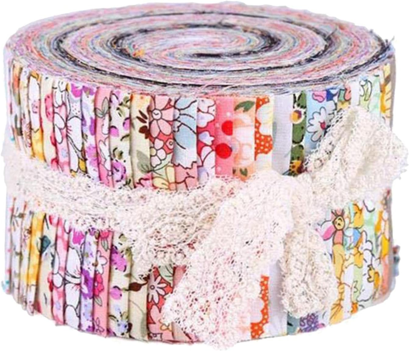 F Fityle 36 Pieces Jelly Fabric Roll 2.5 Inch Roll up Fabric Quilting Strips Floral Printed Craft Fabric Bundle Precut Patchwork with Assorted Patterns - Floral