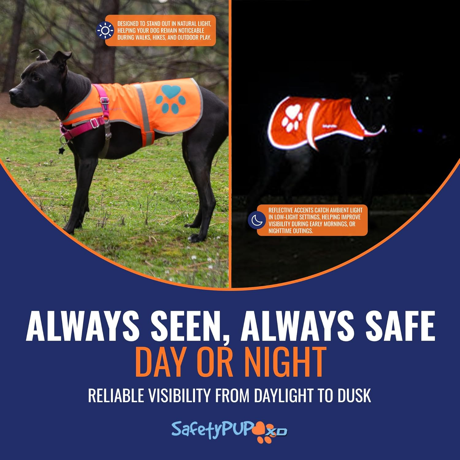 Safetypup XD Dog Reflective Vest. Sizes to Fit Dogs 14 Lbs to 130 Lbs. Blaze Orange Hi Vis Dog Vest Protects Dogs from Cars & Hunting Accidents. Medium Orange image number 6