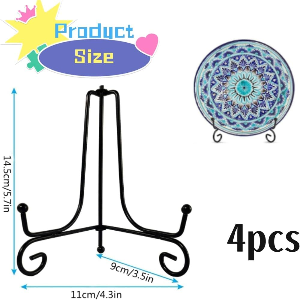4Pcs Plate Stands for Display, Anti-Slip Iron Tabletop Display Stand, Foldable Metal Easel Stand Holder for Picture Frame, Decorative Plates, Photo, Collectibles, Artworks, Platter, Book(6In) image number 2