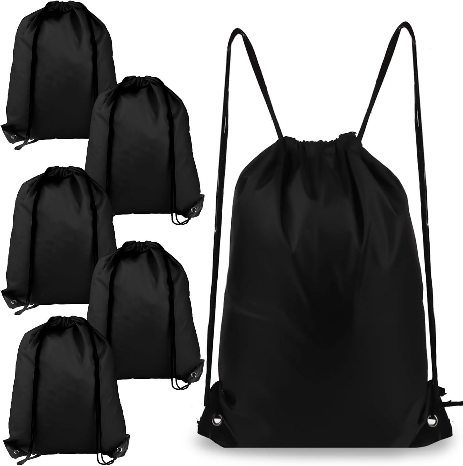 Drawstring Backpack 6Pcs Drawstring Gym Bags Black Draw String Bags Drawstring Backpack for Sports image number 3